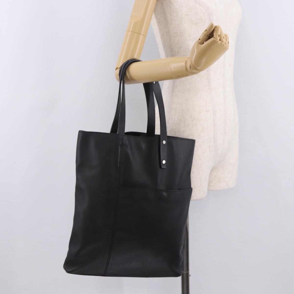 LOEWE Tote Bag Leather Black Silver Auth bs35687
