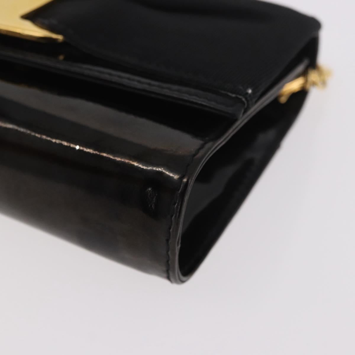 Salvatore Ferragamo Vara Ribbon Chain Bag Patent Leather Black Gold Auth bs35689