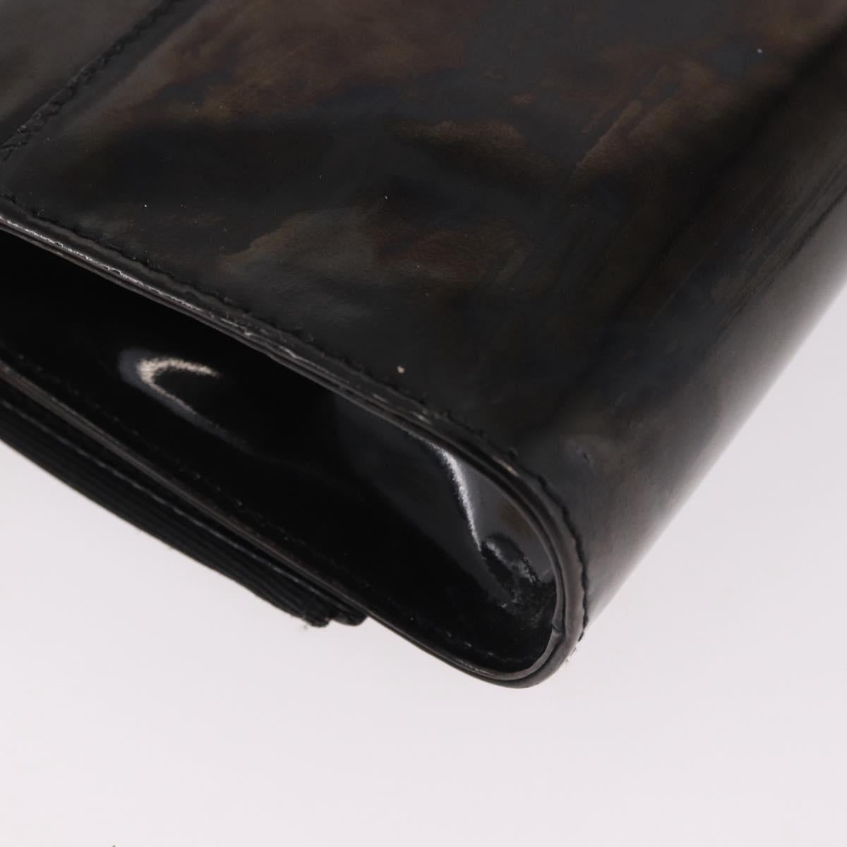 Salvatore Ferragamo Vara Ribbon Chain Bag Patent Leather Black Gold Auth bs35689