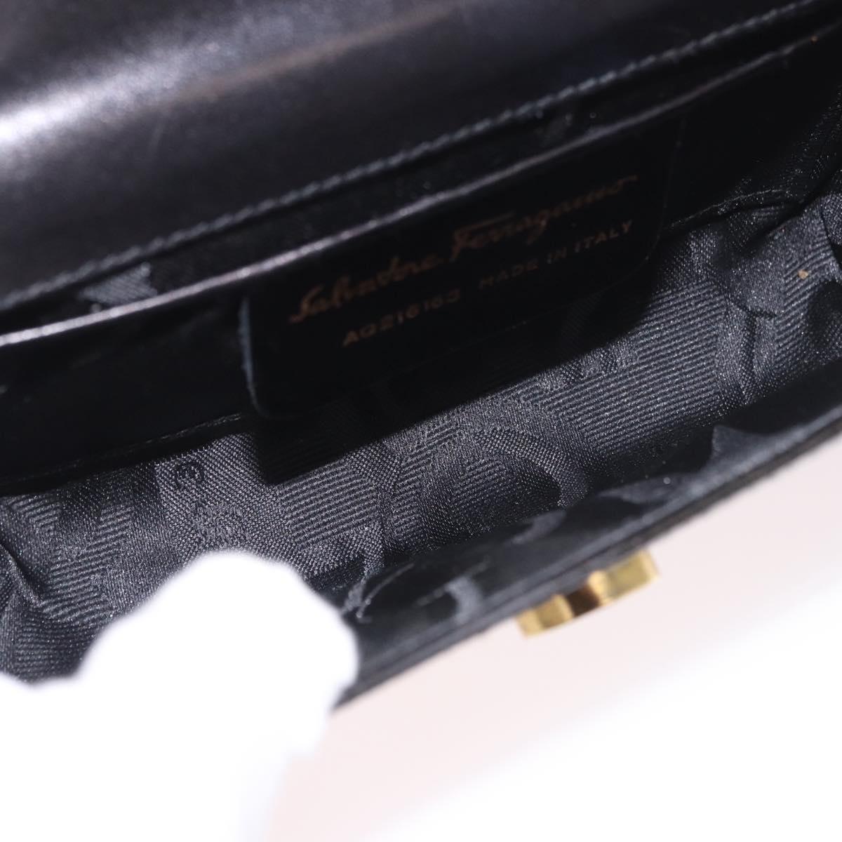 Salvatore Ferragamo Vara Ribbon Chain Bag Patent Leather Black Gold Auth bs35689