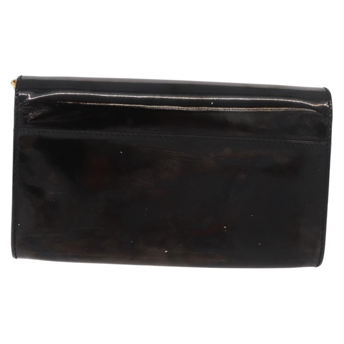 Salvatore Ferragamo Vara Ribbon Chain Bag Patent Leather Black Gold Auth bs35689