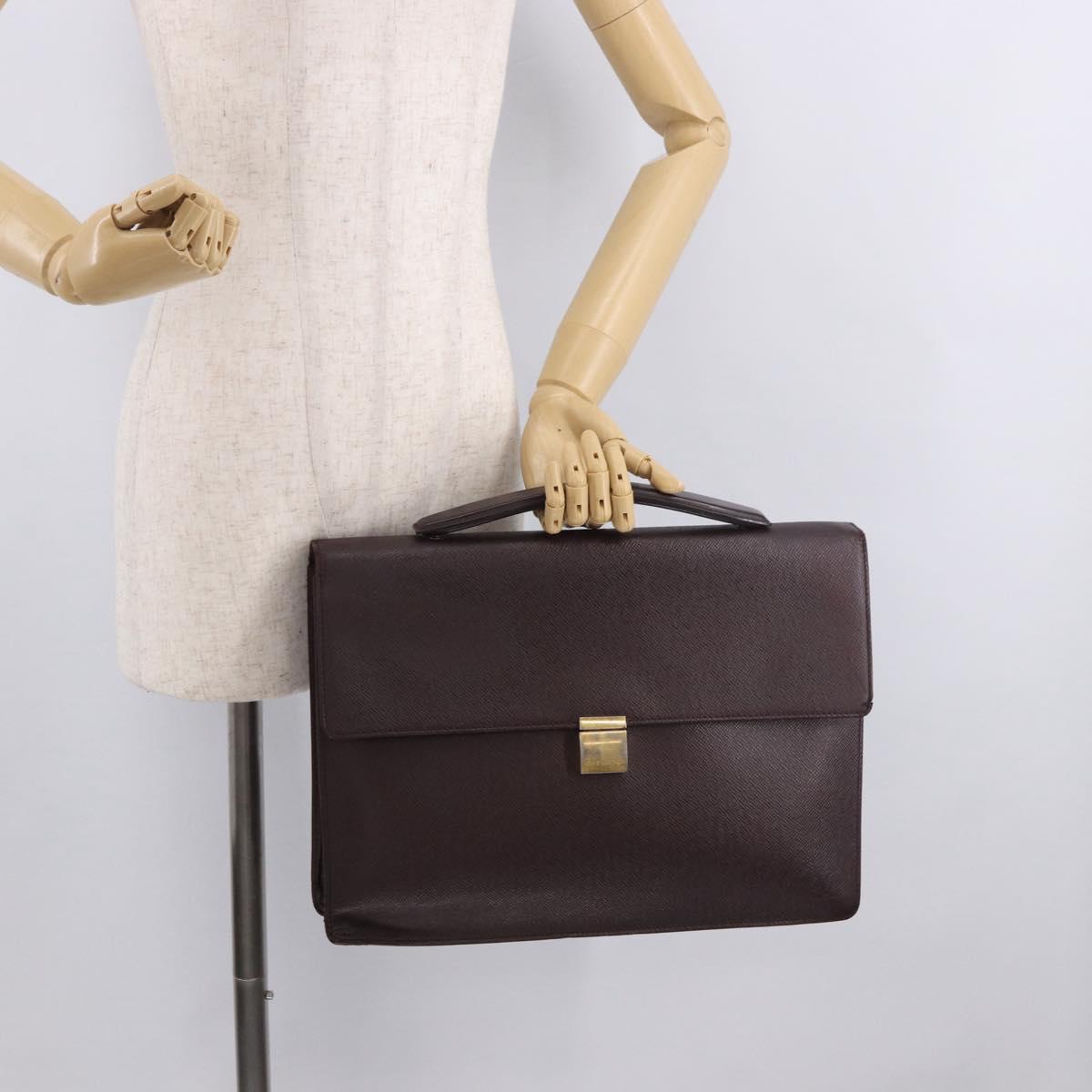 LOUIS VUITTON Taiga Porte Documents Angara Bag Acajou M30776 Auth bs35692