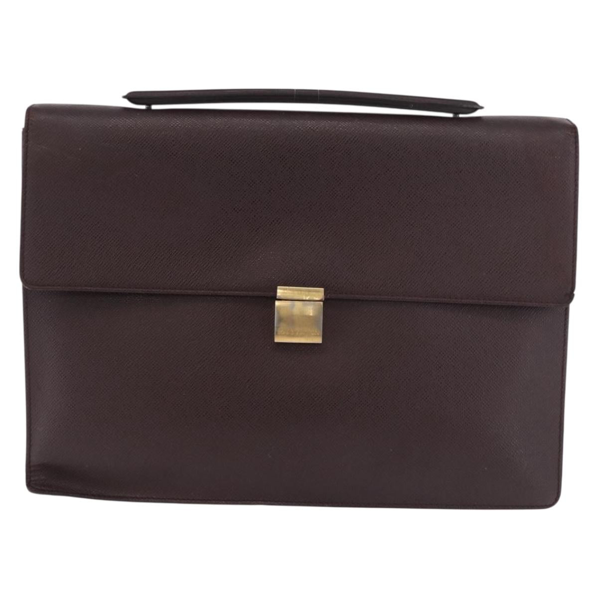 LOUIS VUITTON Taiga Porte Documents Angara Bag Acajou M30776 Auth bs35692
