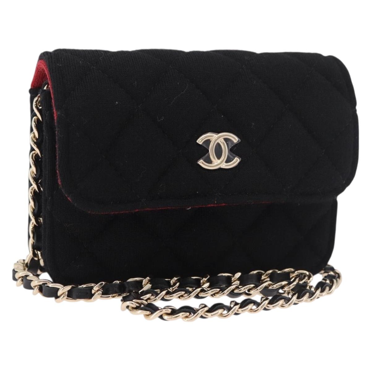 CHANEL Matelasse Chain Shoulder Bag Canvas Black Gold CC Auth bs35695SAM