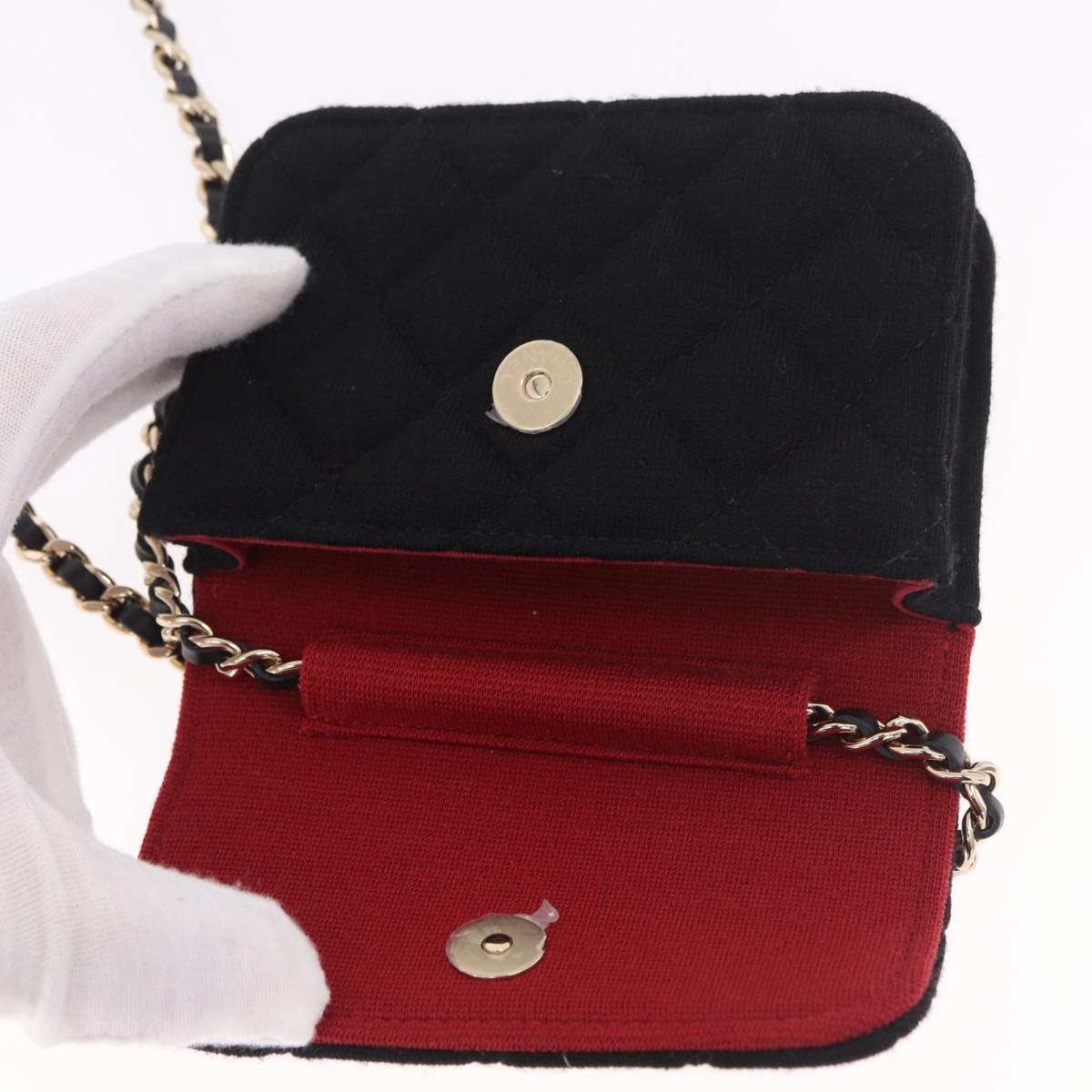 CHANEL Matelasse Chain Shoulder Bag Canvas Black Gold CC Auth bs35695SAM