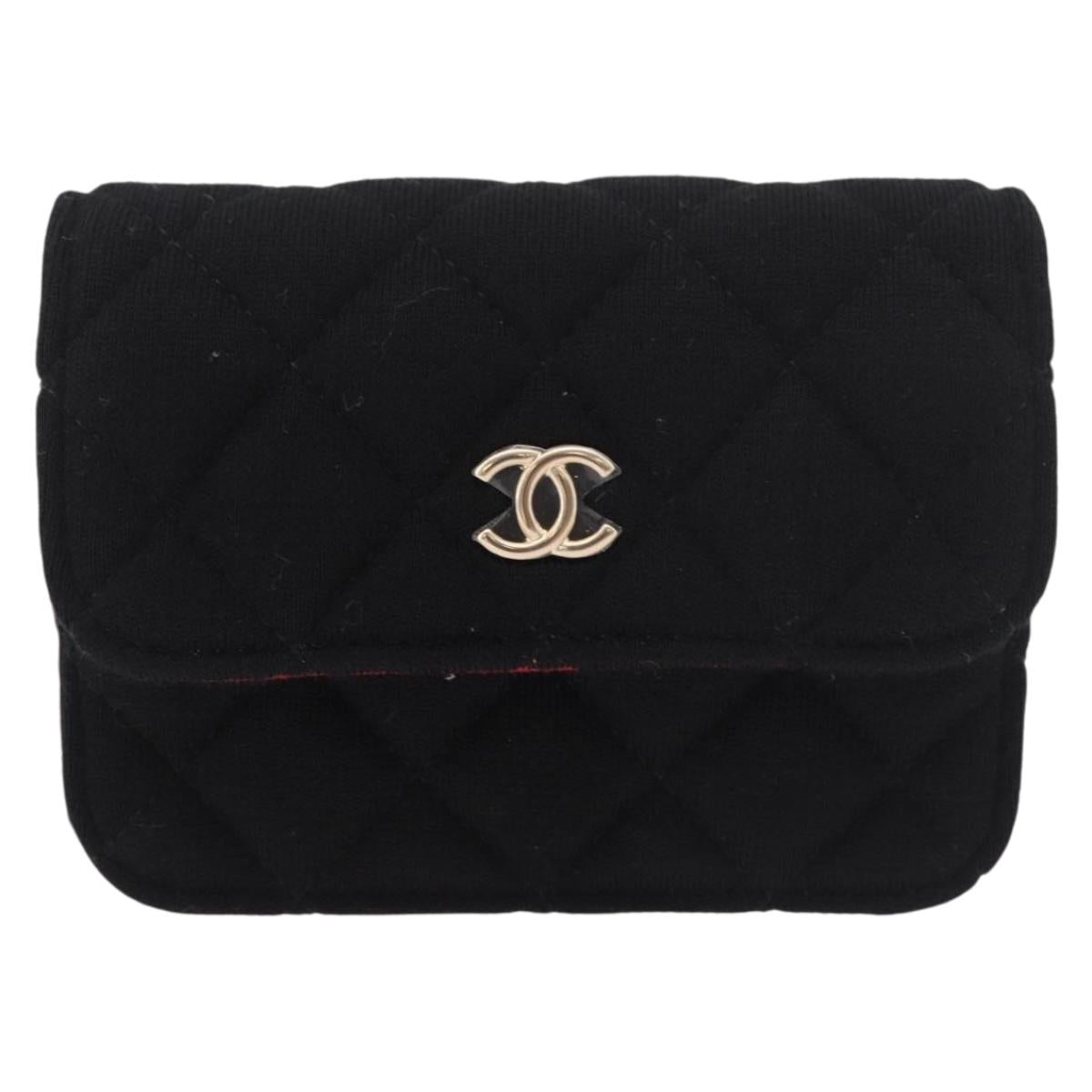 CHANEL Matelasse Chain Shoulder Bag Canvas Black Gold CC Auth bs35695SAM