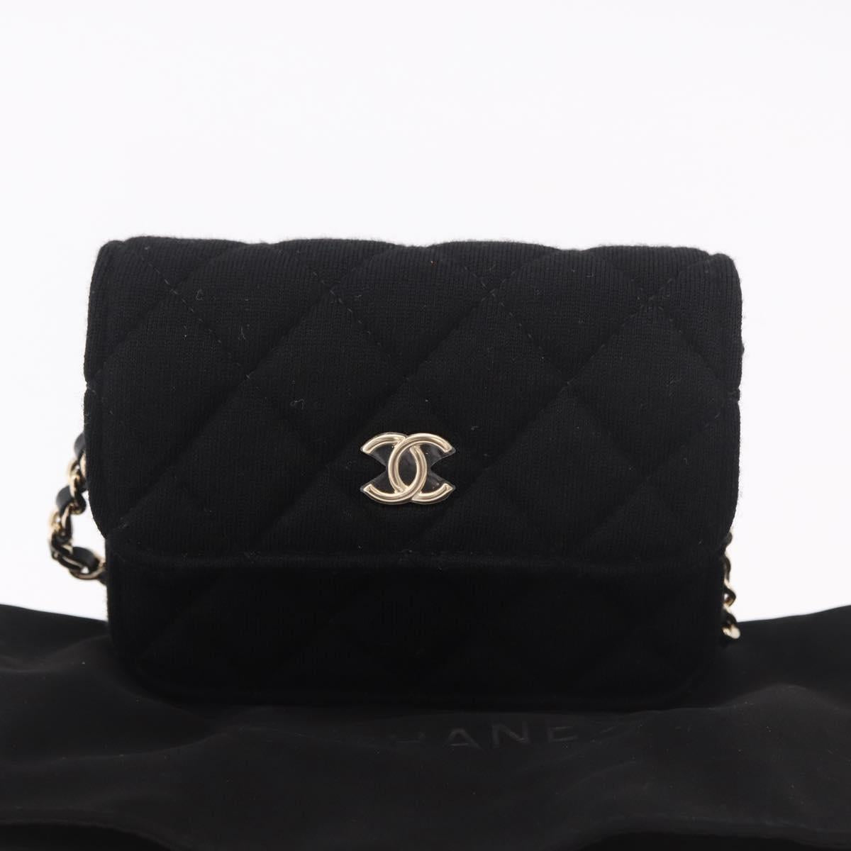 CHANEL Matelasse Chain Shoulder Bag Canvas Black Gold CC Auth bs35695SAM