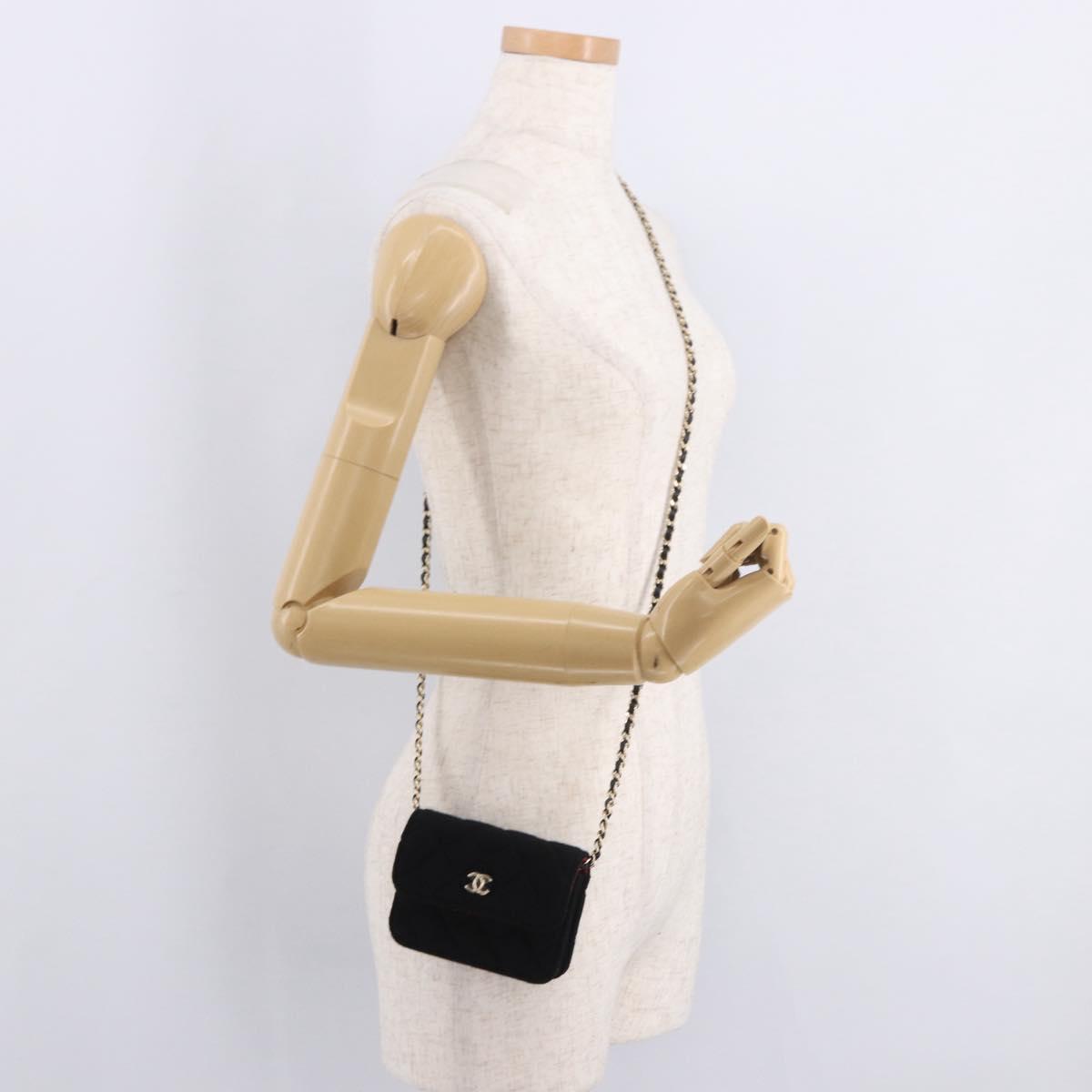 CHANEL Matelasse Chain Shoulder Bag Canvas Black Gold CC Auth bs35695SAM