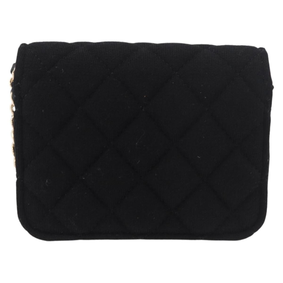 CHANEL Matelasse Chain Shoulder Bag Canvas Black Gold CC Auth bs35695SAM