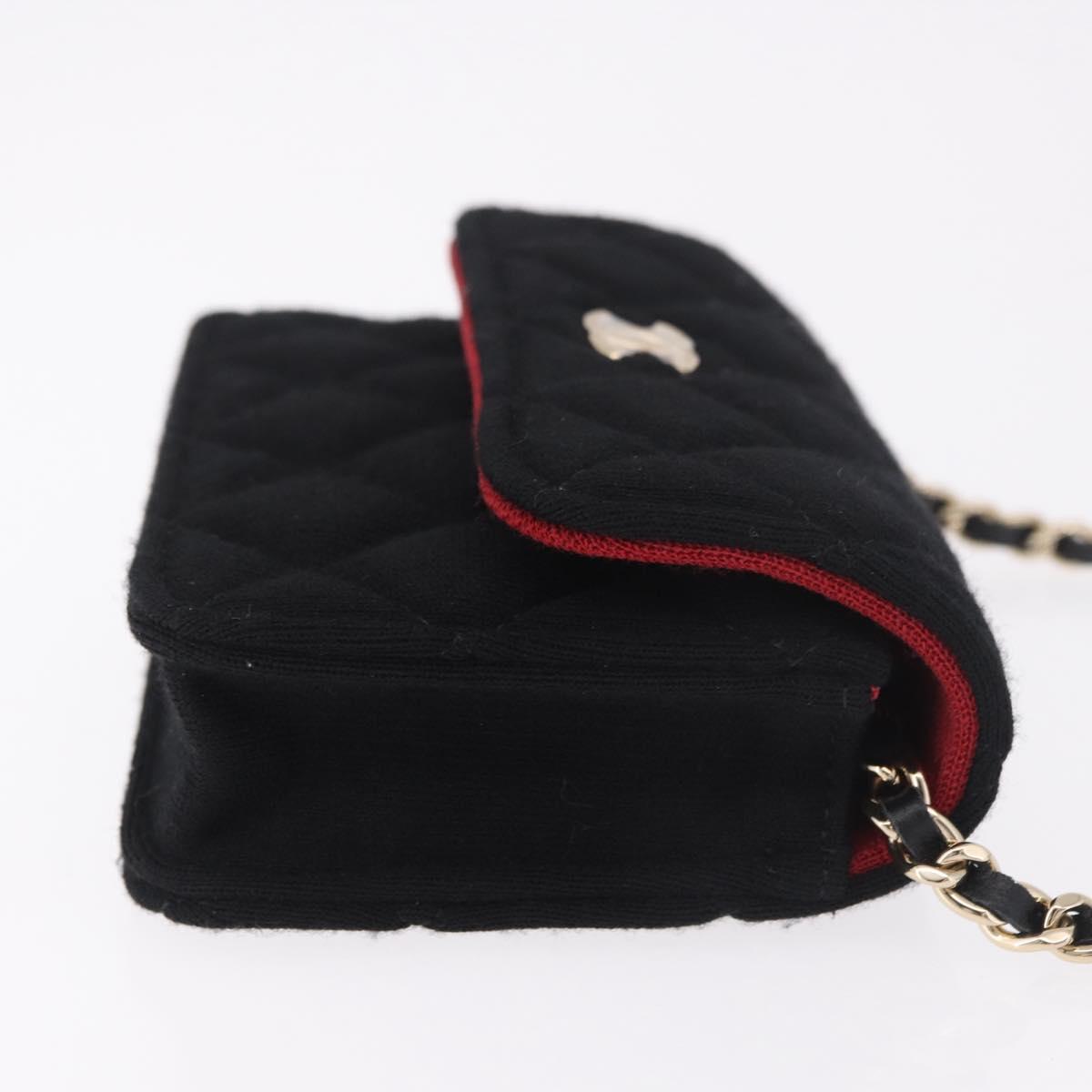 CHANEL Matelasse Chain Shoulder Bag Canvas Black Gold CC Auth bs35695SAM