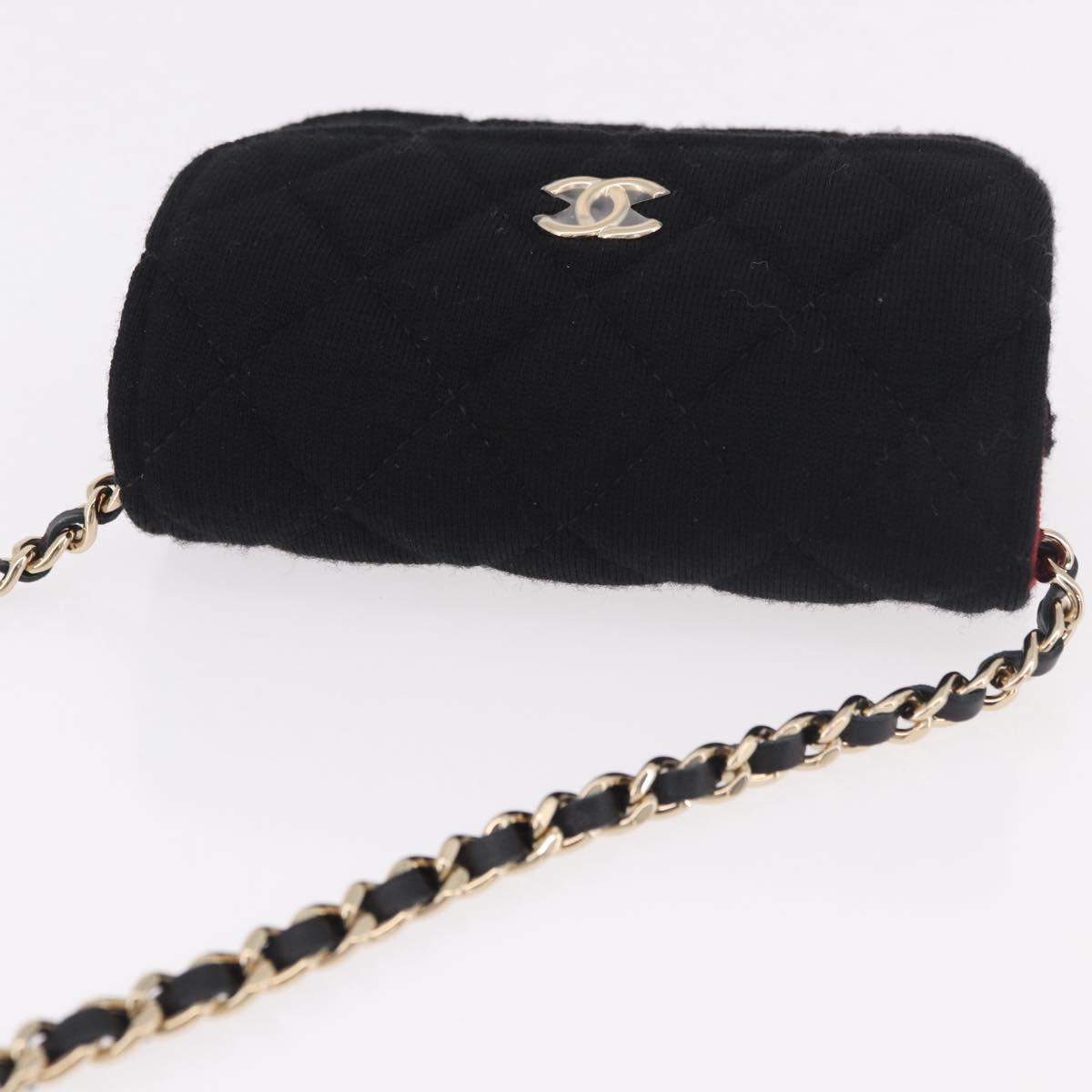 CHANEL Matelasse Chain Shoulder Bag Canvas Black Gold CC Auth bs35695SAM