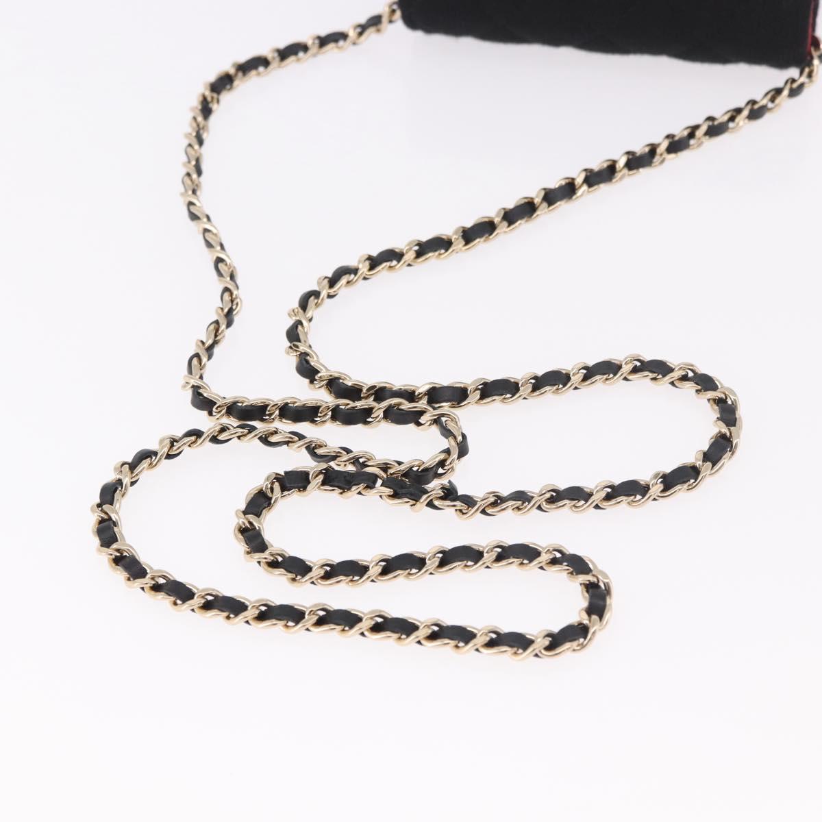 CHANEL Matelasse Chain Shoulder Bag Canvas Black Gold CC Auth bs35695SAM