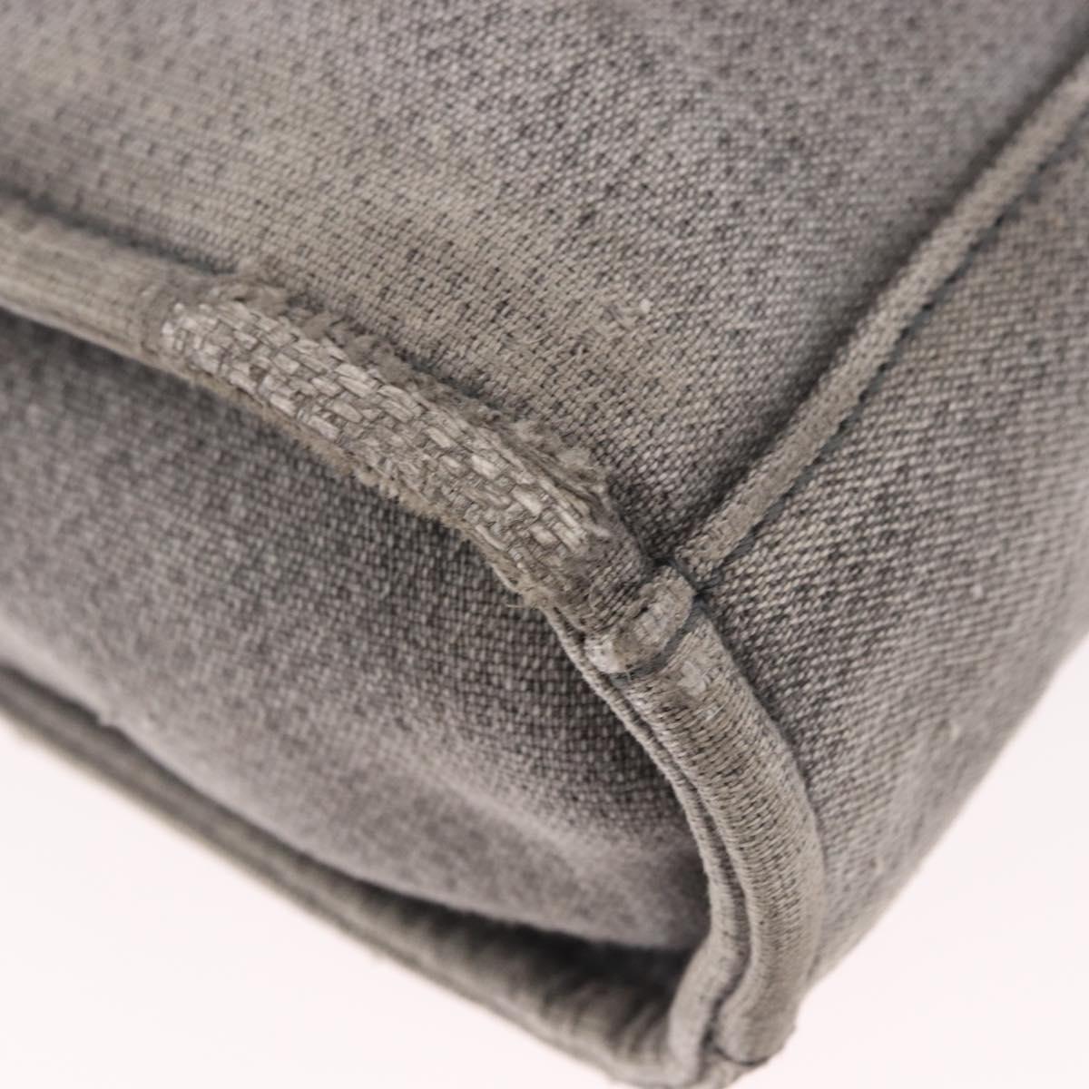 CHANEL Deauville Line Chain Tote Bag Canvas Gray Silver CC Auth bs35696