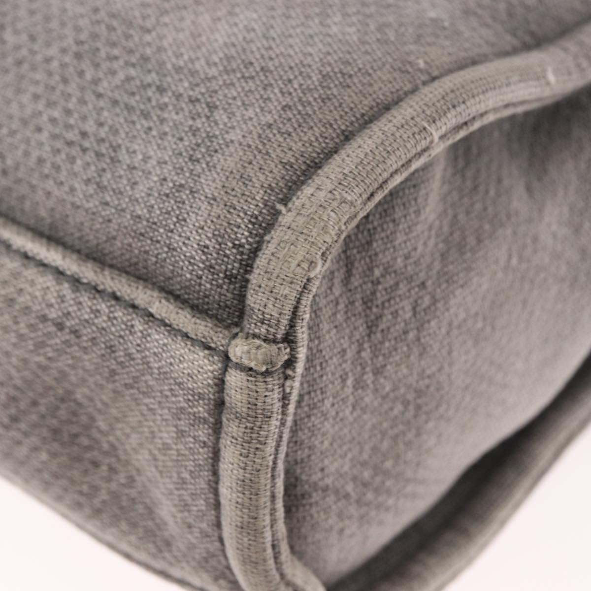 CHANEL Deauville Line Chain Tote Bag Canvas Gray Silver CC Auth bs35696