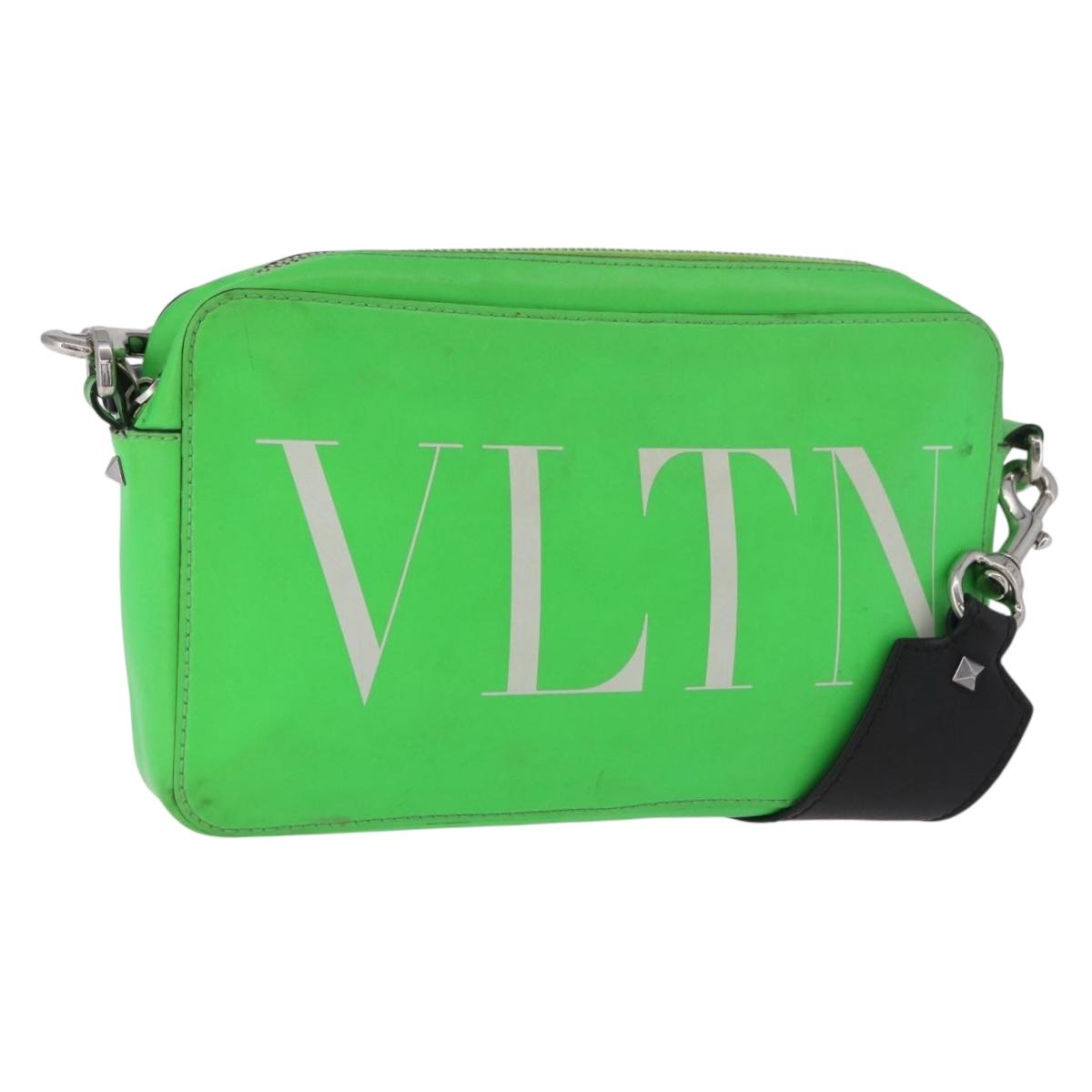 VALENTINO Shoulder Bag Leather Green Silver Auth bs35697