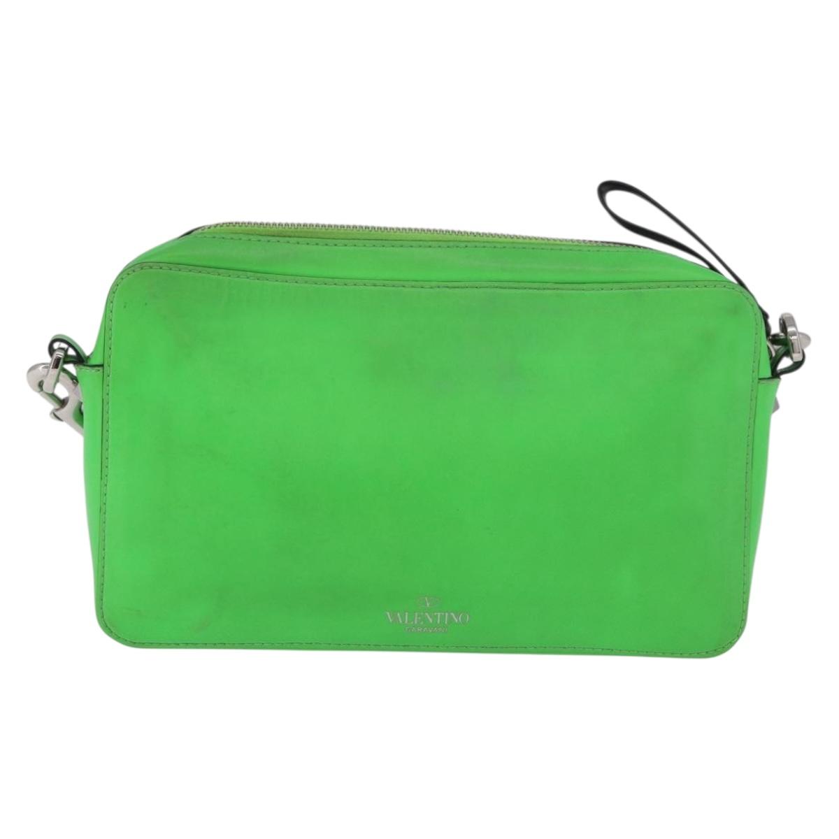 VALENTINO Shoulder Bag Leather Green Silver Auth bs35697