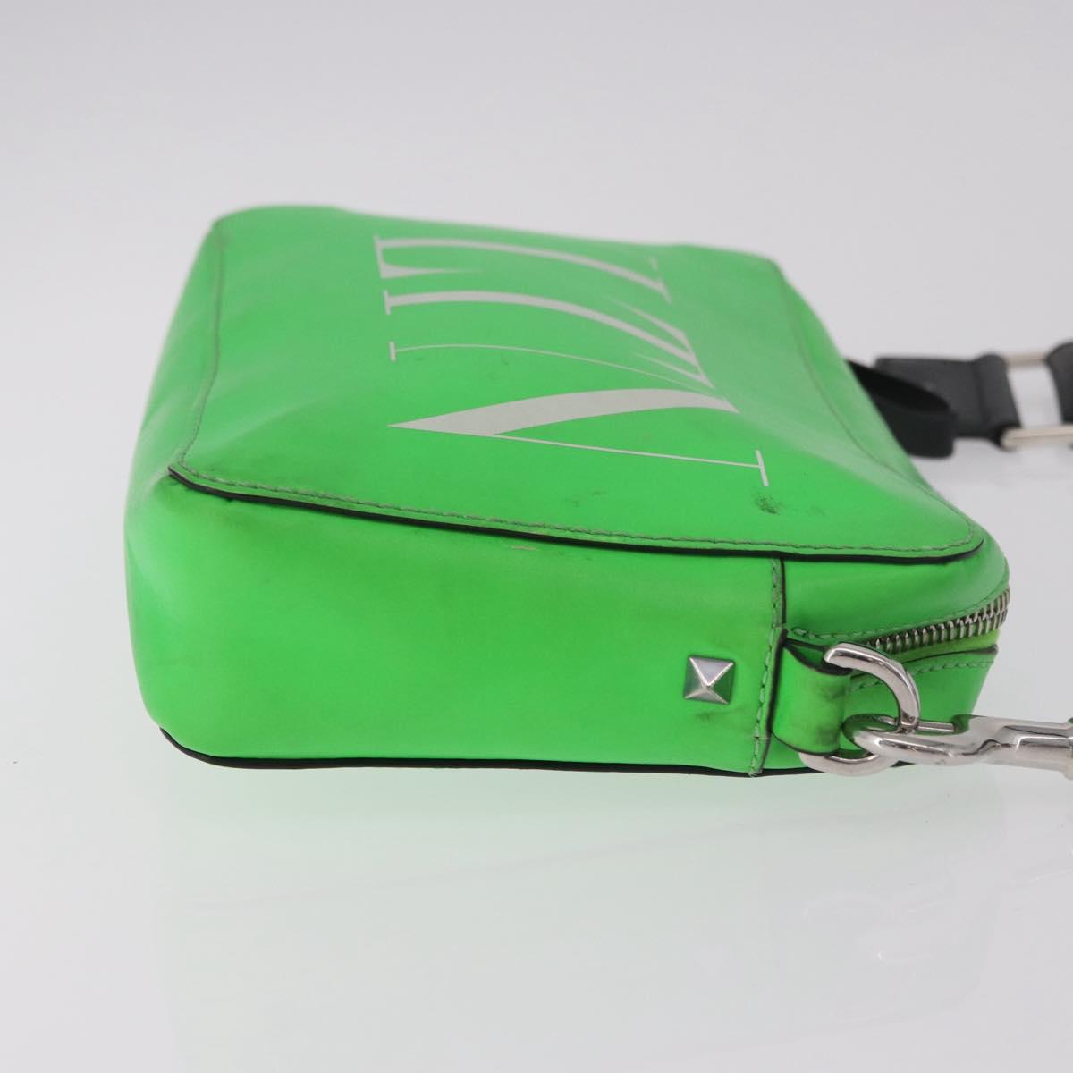 VALENTINO Shoulder Bag Leather Green Silver Auth bs35697