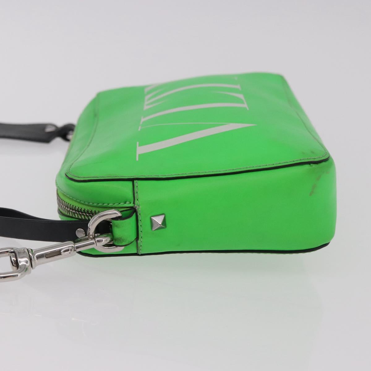 VALENTINO Shoulder Bag Leather Green Silver Auth bs35697