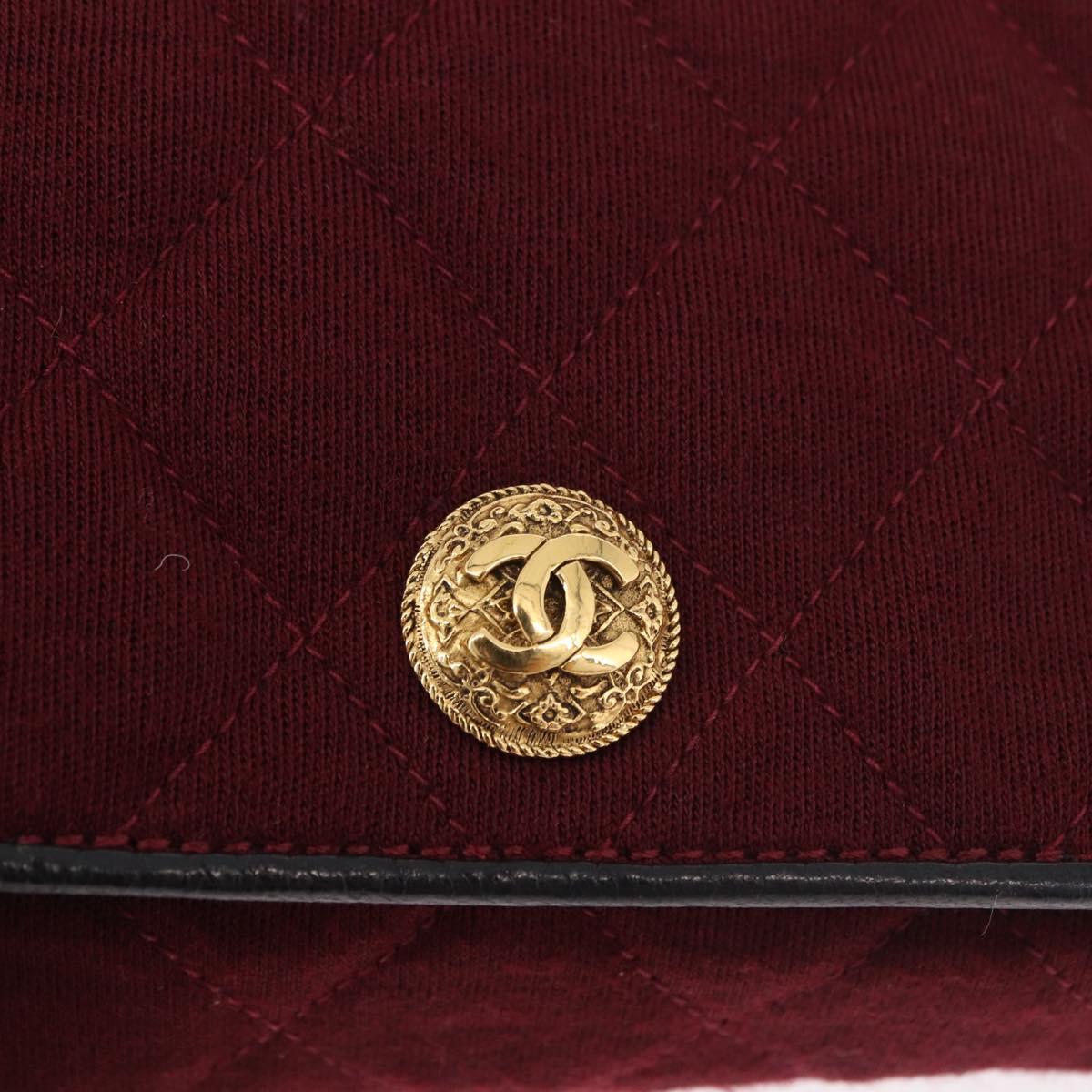 CHANEL Matelasse Chain Shoulder Bag Canvas Bordeaux Gold CC Auth bs35698A