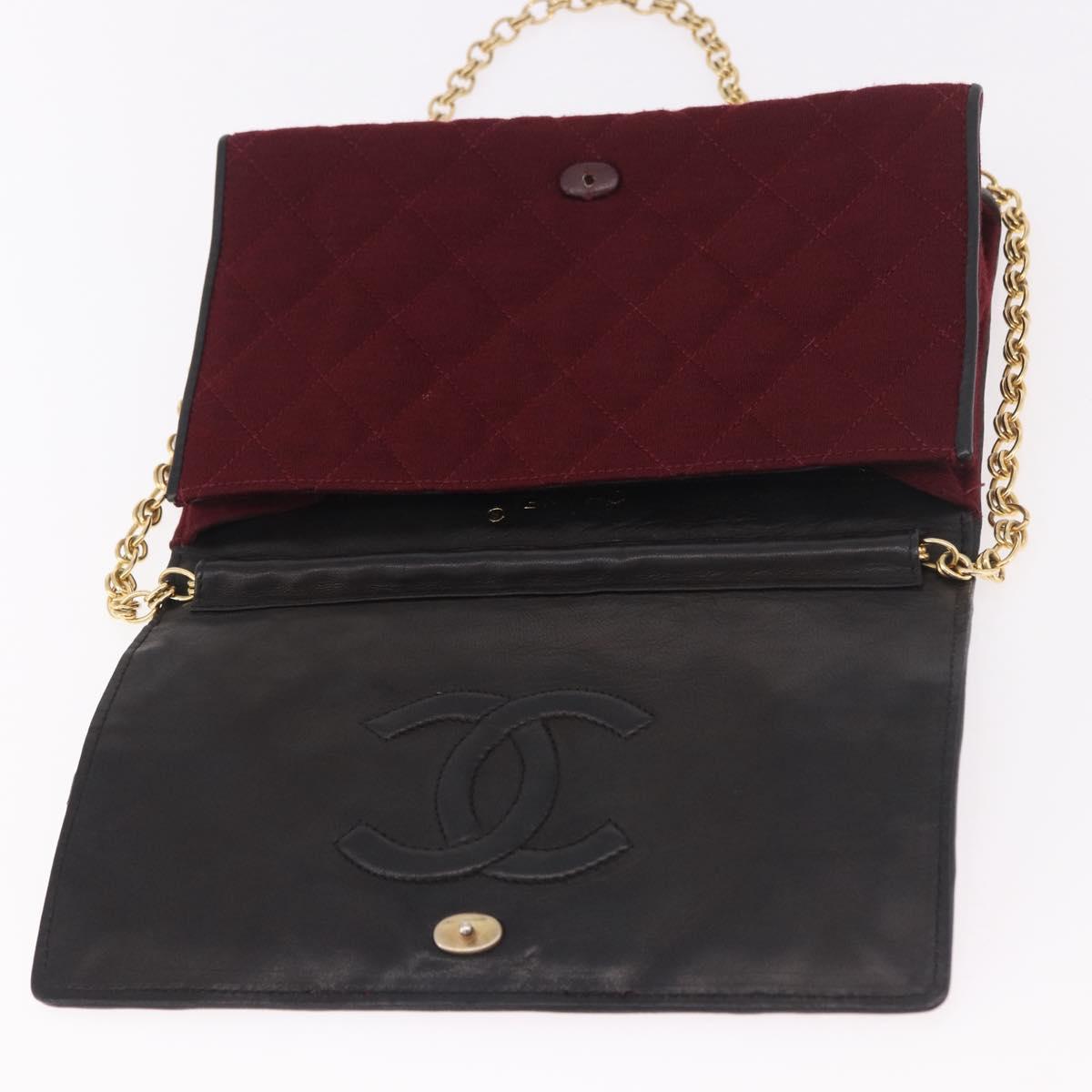 CHANEL Matelasse Chain Shoulder Bag Canvas Bordeaux Gold CC Auth bs35698A