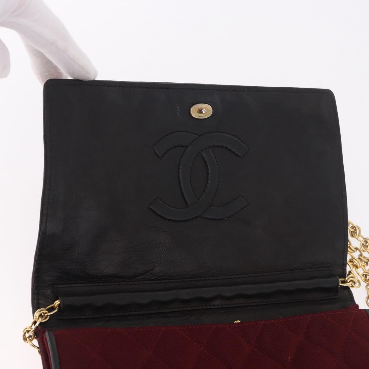 CHANEL Matelasse Chain Shoulder Bag Canvas Bordeaux Gold CC Auth bs35698A