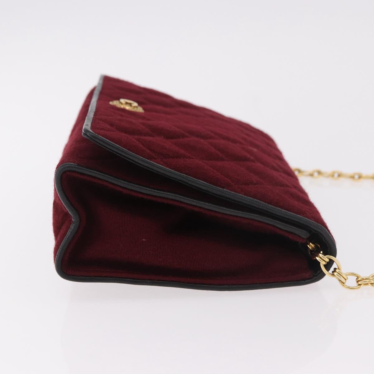 CHANEL Matelasse Chain Shoulder Bag Canvas Bordeaux Gold CC Auth bs35698A