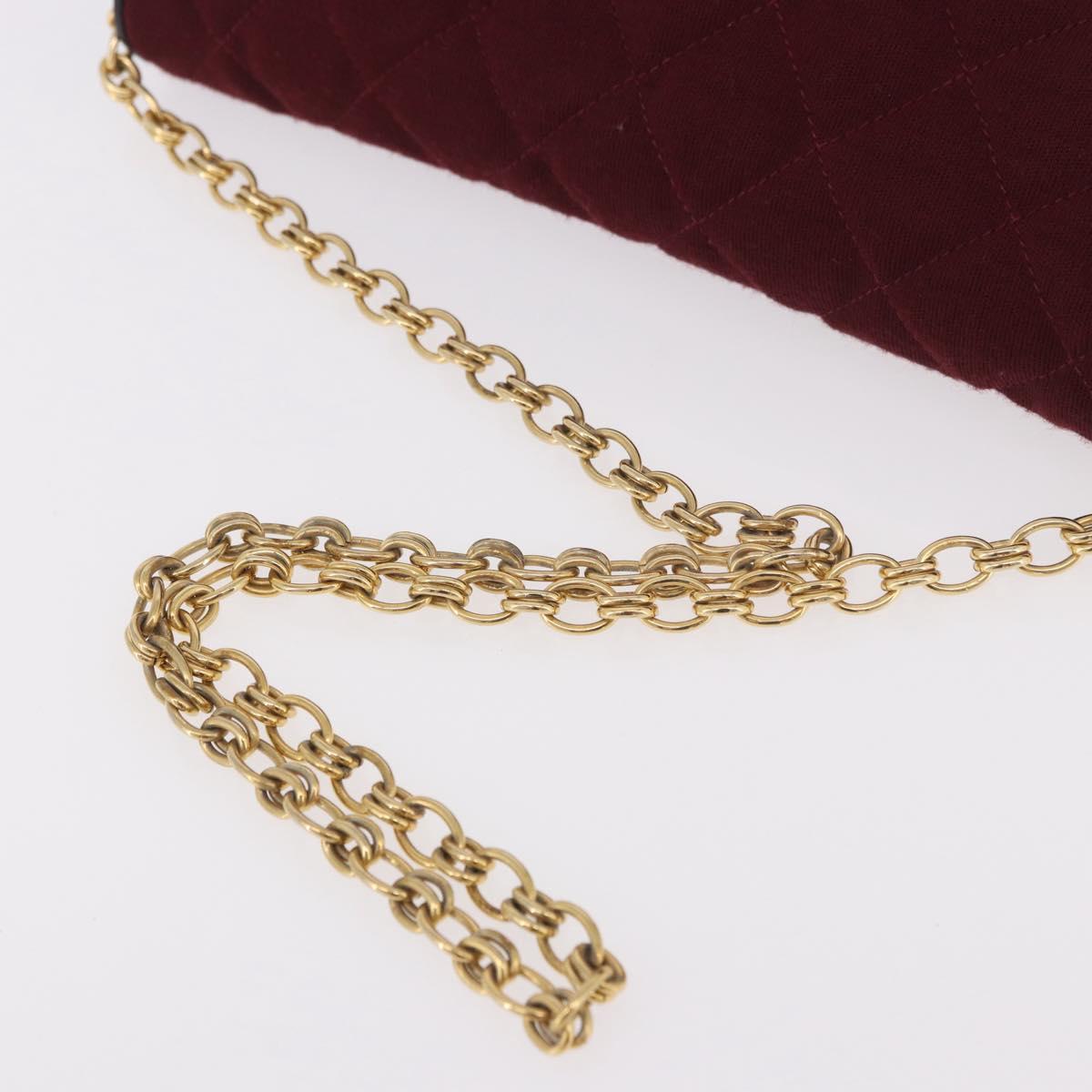 CHANEL Matelasse Chain Shoulder Bag Canvas Bordeaux Gold CC Auth bs35698A