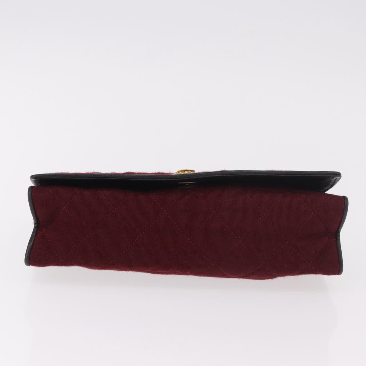 CHANEL Matelasse Chain Shoulder Bag Canvas Bordeaux Gold CC Auth bs35698A