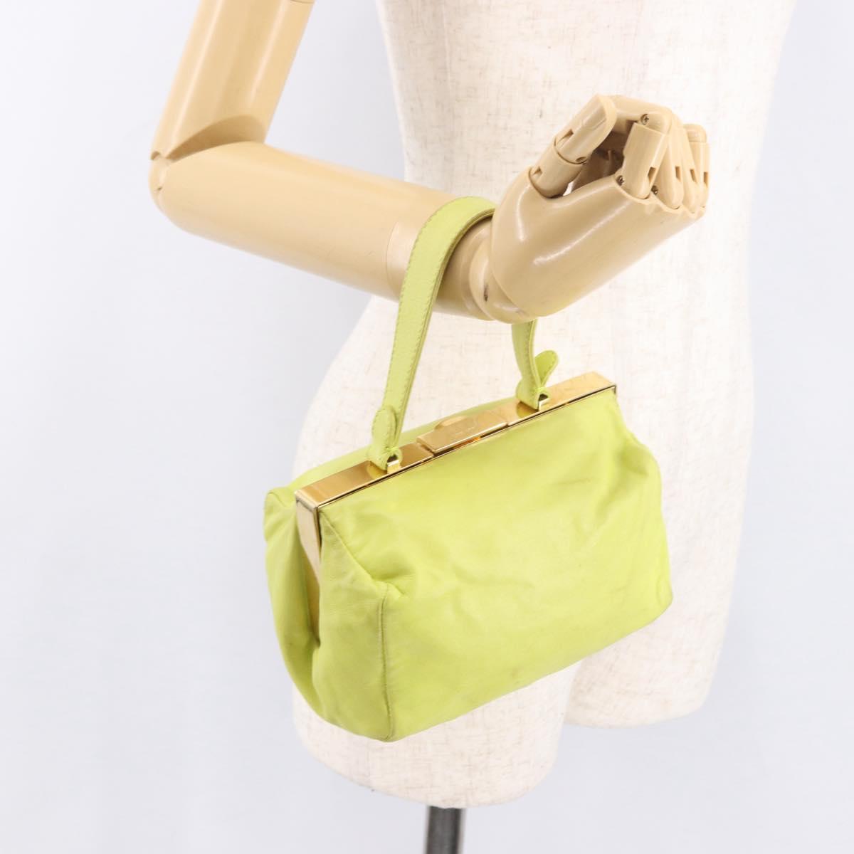 Miu Miu Hand Pouch Leather Green Gold Auth bs35699A