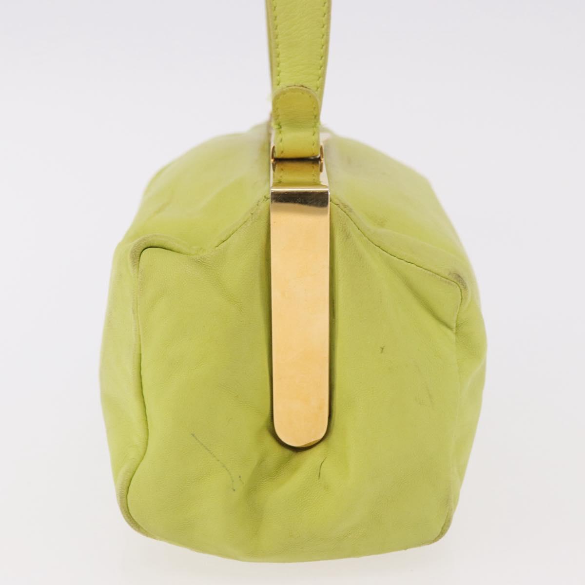 Miu Miu Hand Pouch Leather Green Gold Auth bs35699A