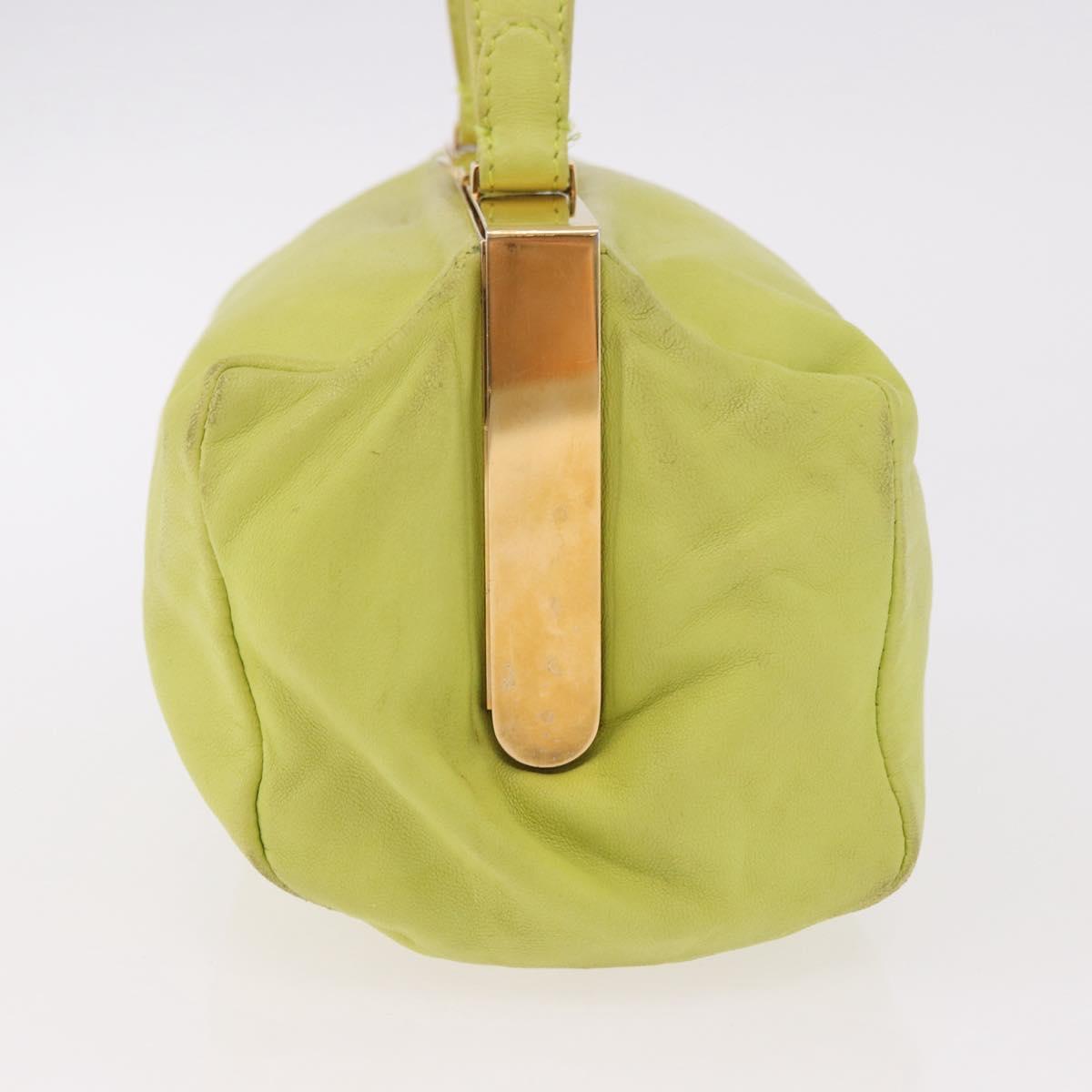 Miu Miu Hand Pouch Leather Green Gold Auth bs35699A