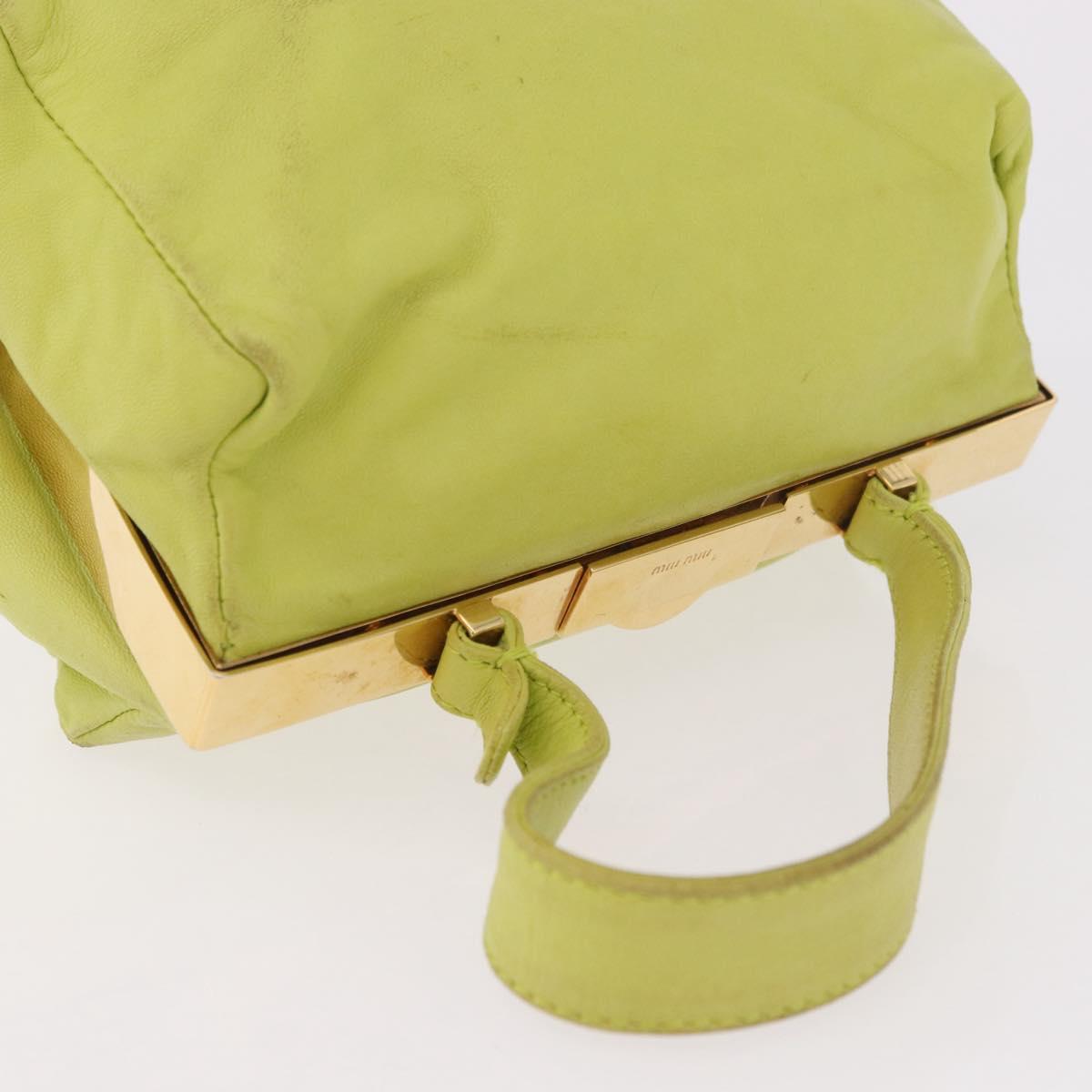 Miu Miu Hand Pouch Leather Green Gold Auth bs35699A