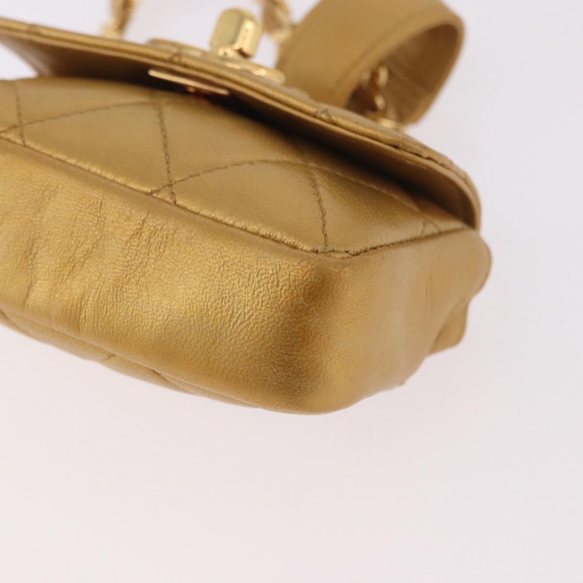 CHANEL Matelasse Chain Pouch Lamb Skin Gold CC Auth bs35703V