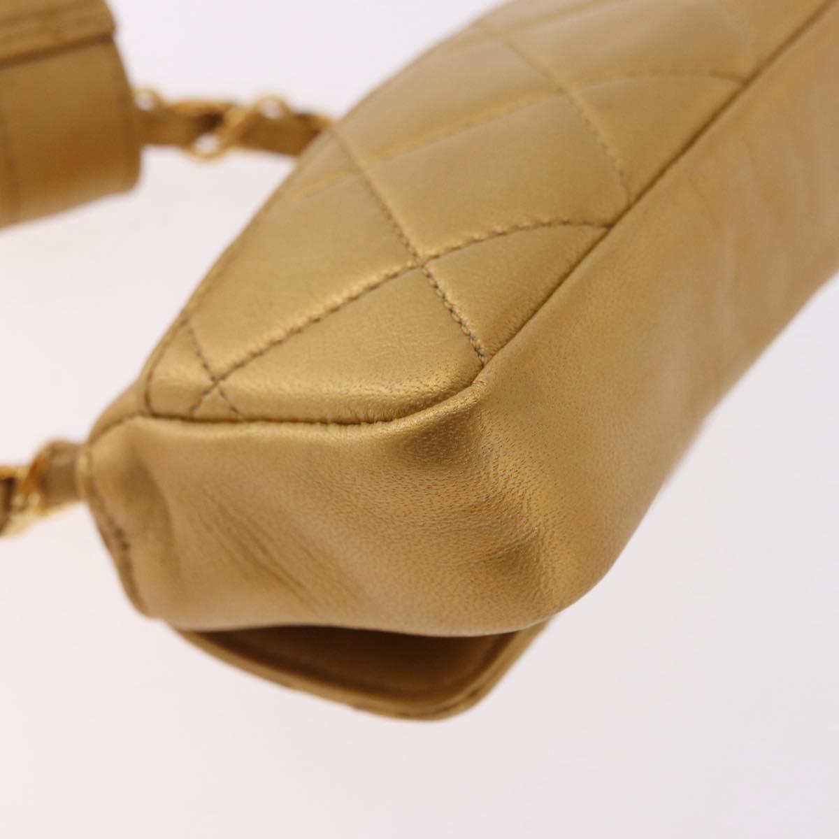 CHANEL Matelasse Chain Pouch Lamb Skin Gold CC Auth bs35703V