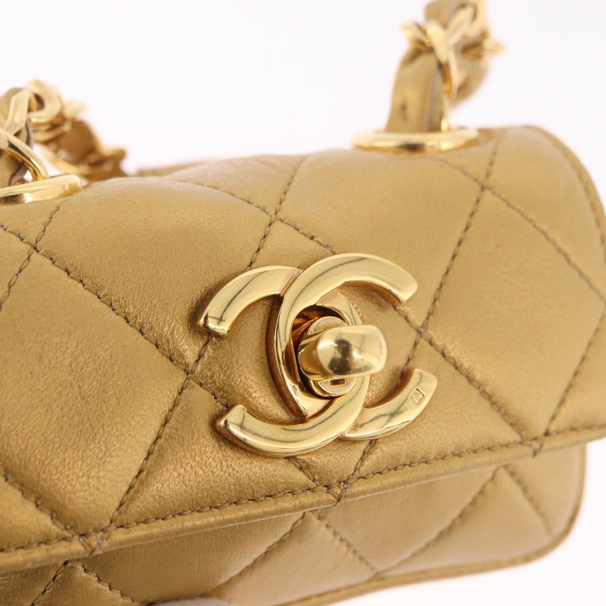 CHANEL Matelasse Chain Pouch Lamb Skin Gold CC Auth bs35703V