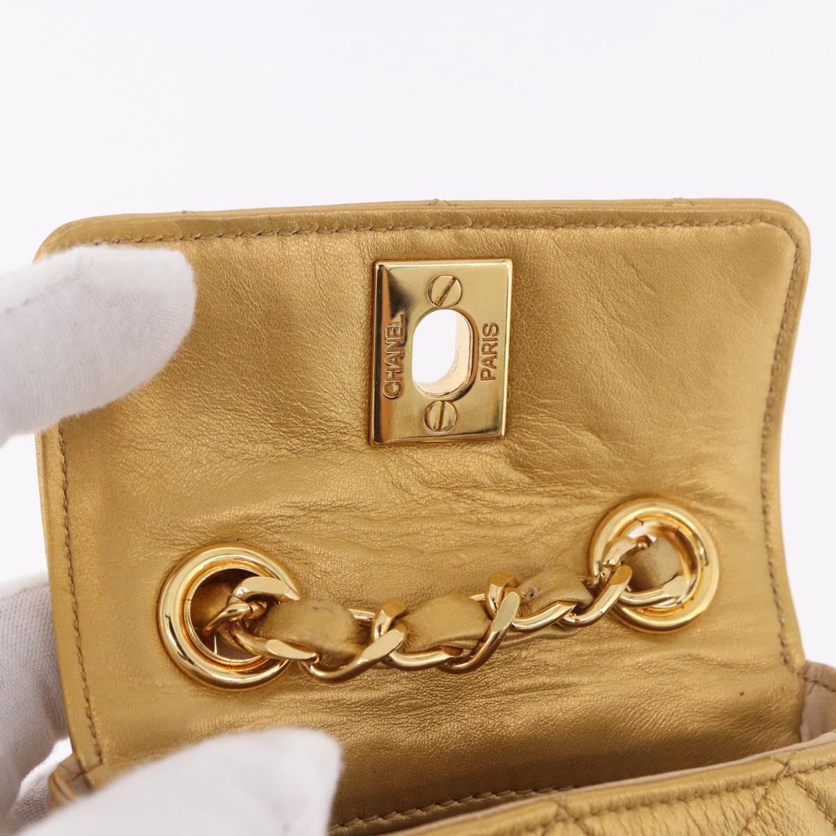 CHANEL Matelasse Chain Pouch Lamb Skin Gold CC Auth bs35703V