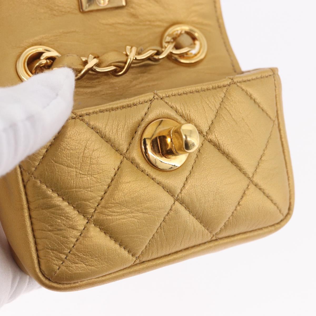 CHANEL Matelasse Chain Pouch Lamb Skin Gold CC Auth bs35703V