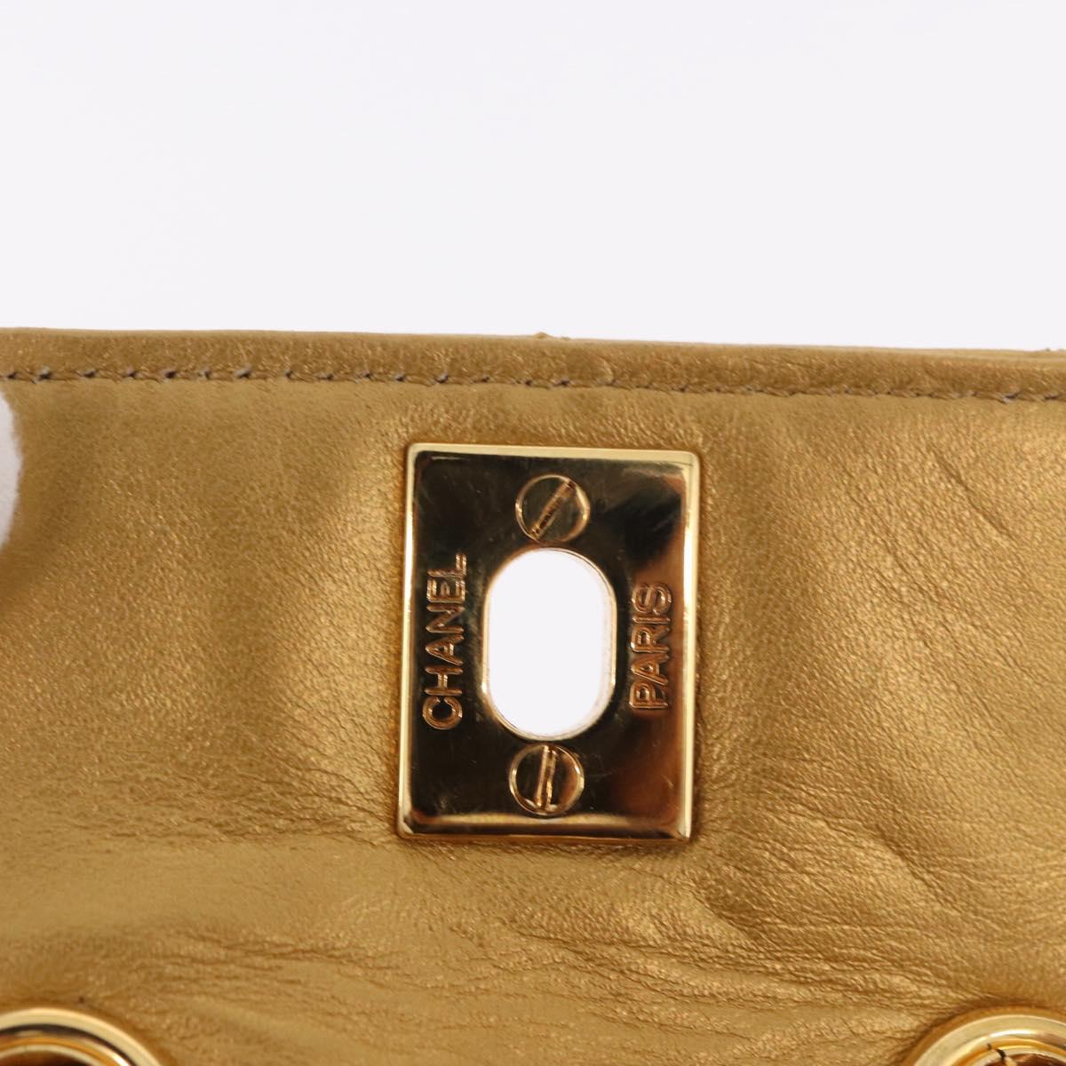 CHANEL Matelasse Chain Pouch Lamb Skin Gold CC Auth bs35703V