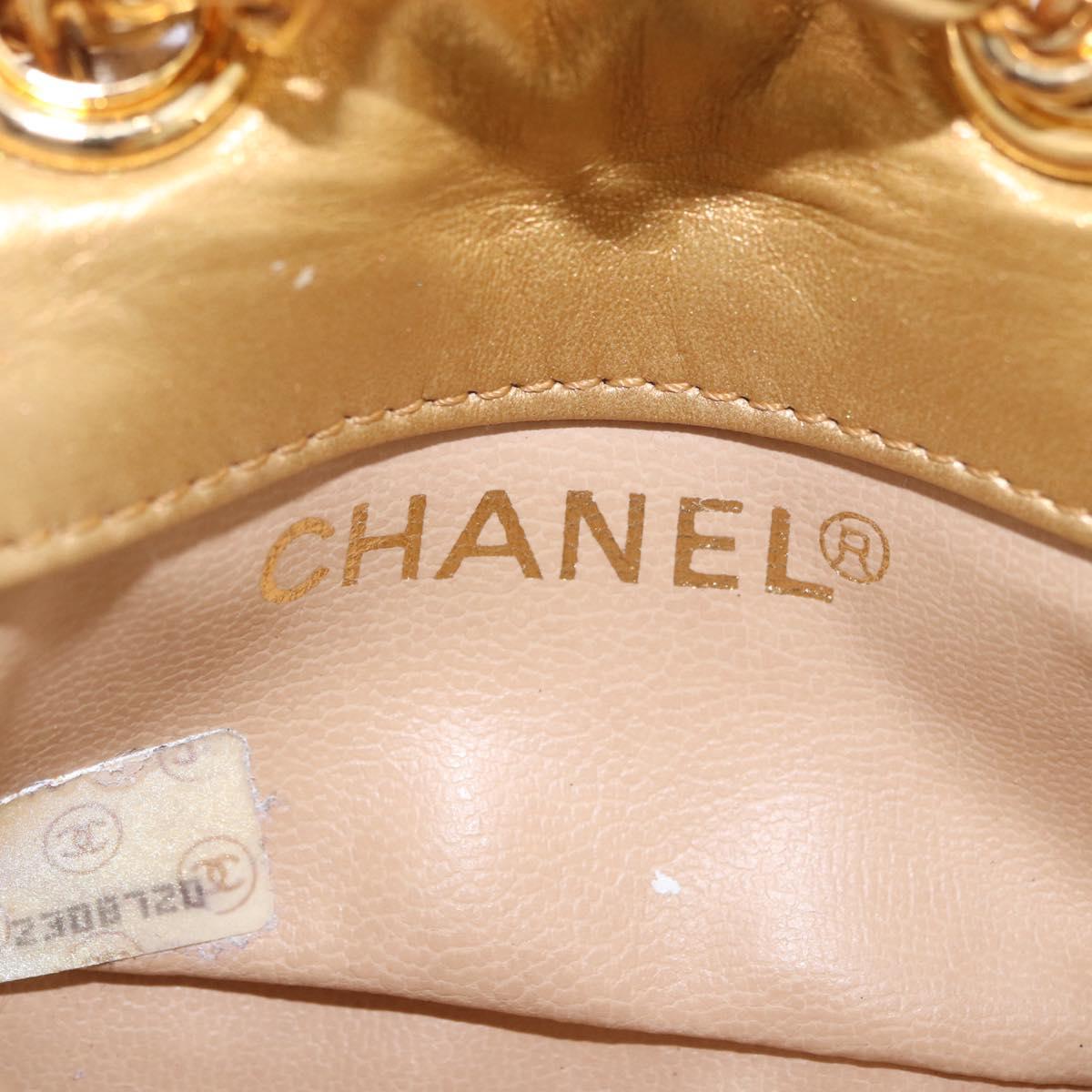 CHANEL Matelasse Chain Pouch Lamb Skin Gold CC Auth bs35703V