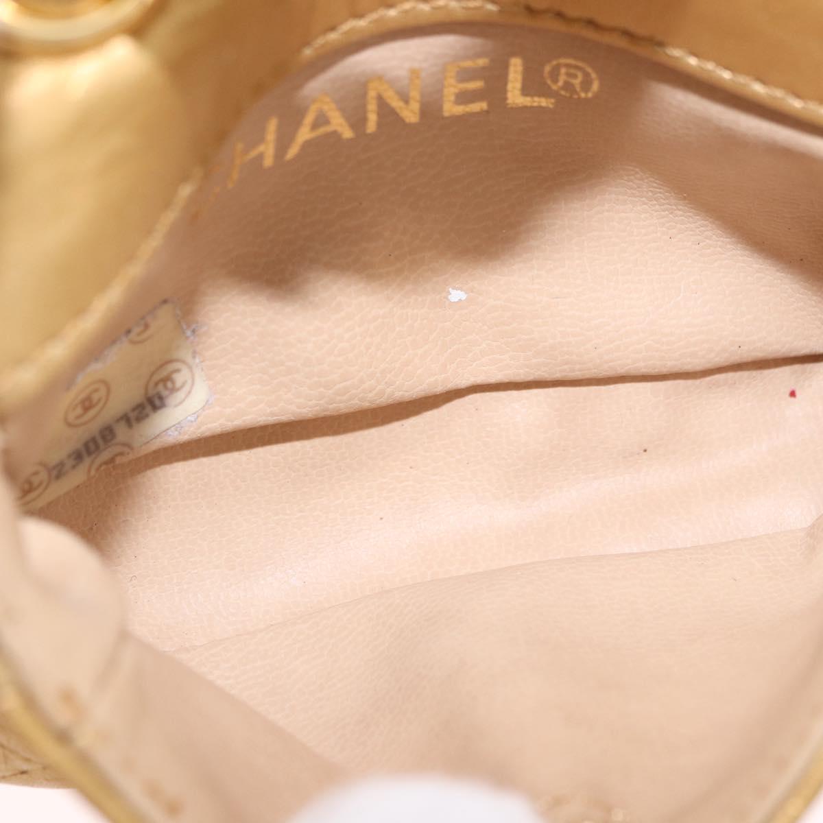 CHANEL Matelasse Chain Pouch Lamb Skin Gold CC Auth bs35703V