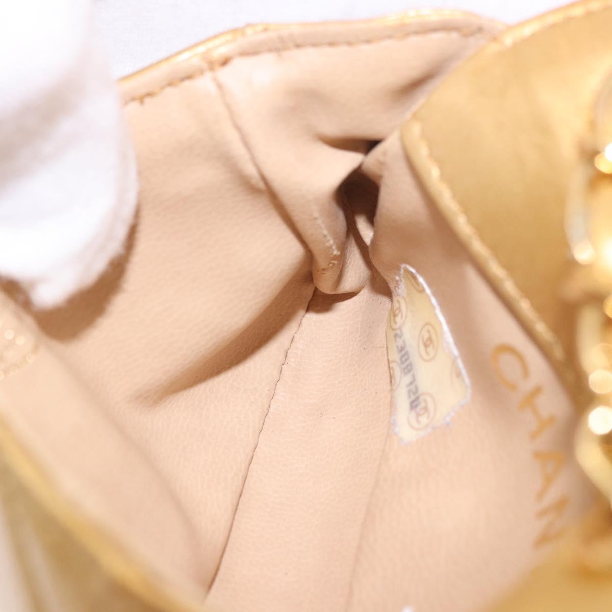 CHANEL Matelasse Chain Pouch Lamb Skin Gold CC Auth bs35703V