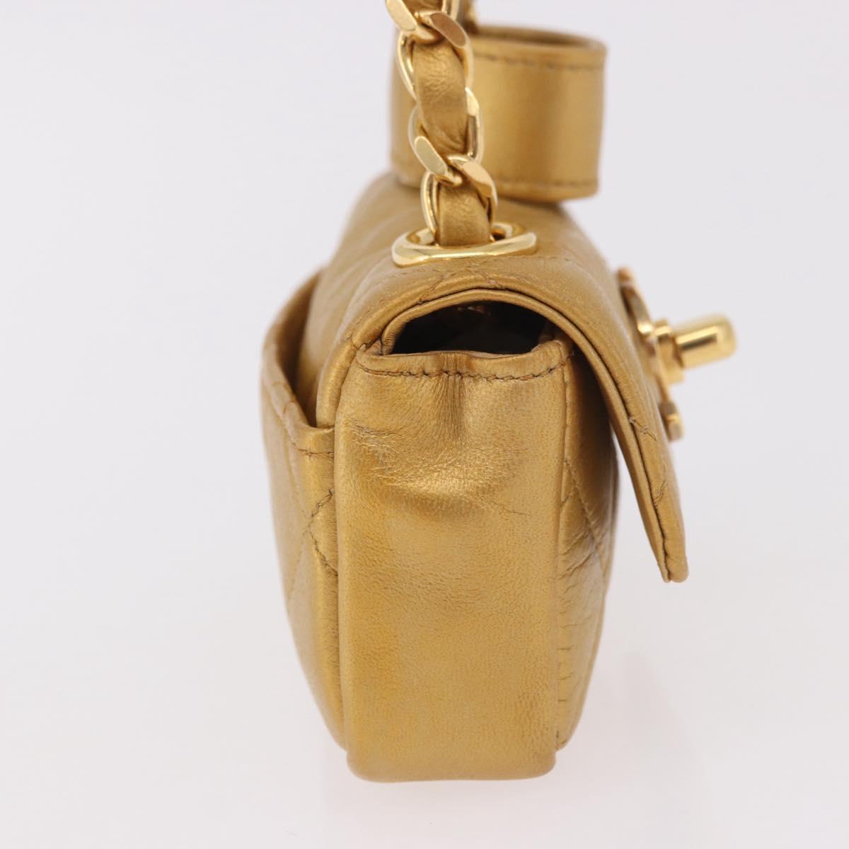 CHANEL Matelasse Chain Pouch Lamb Skin Gold CC Auth bs35703V