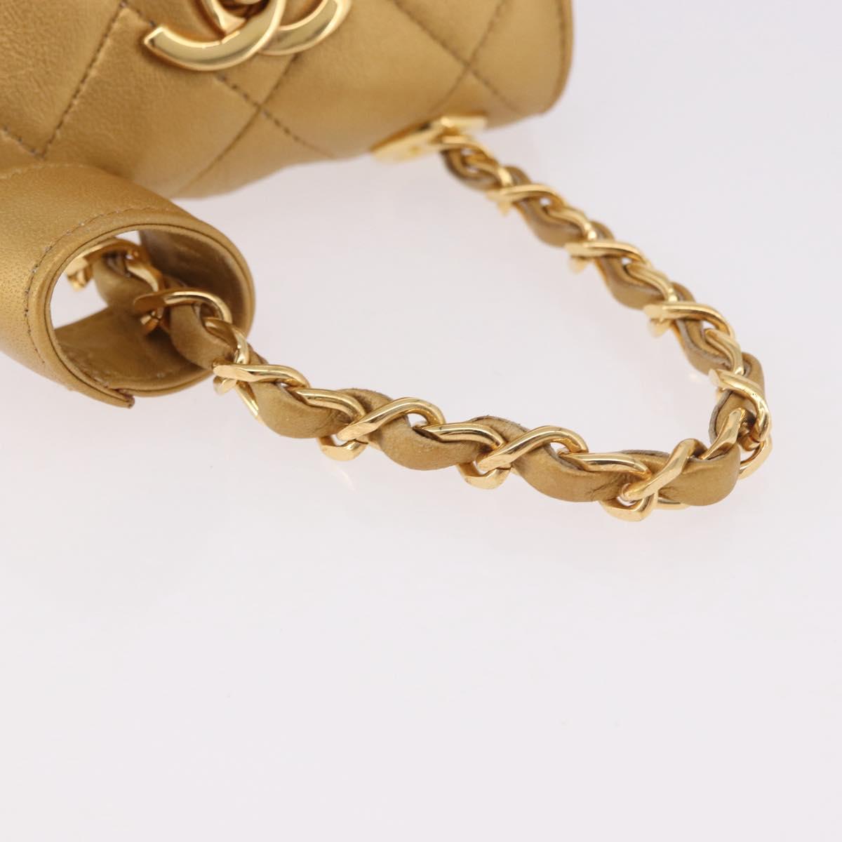 CHANEL Matelasse Chain Pouch Lamb Skin Gold CC Auth bs35703V