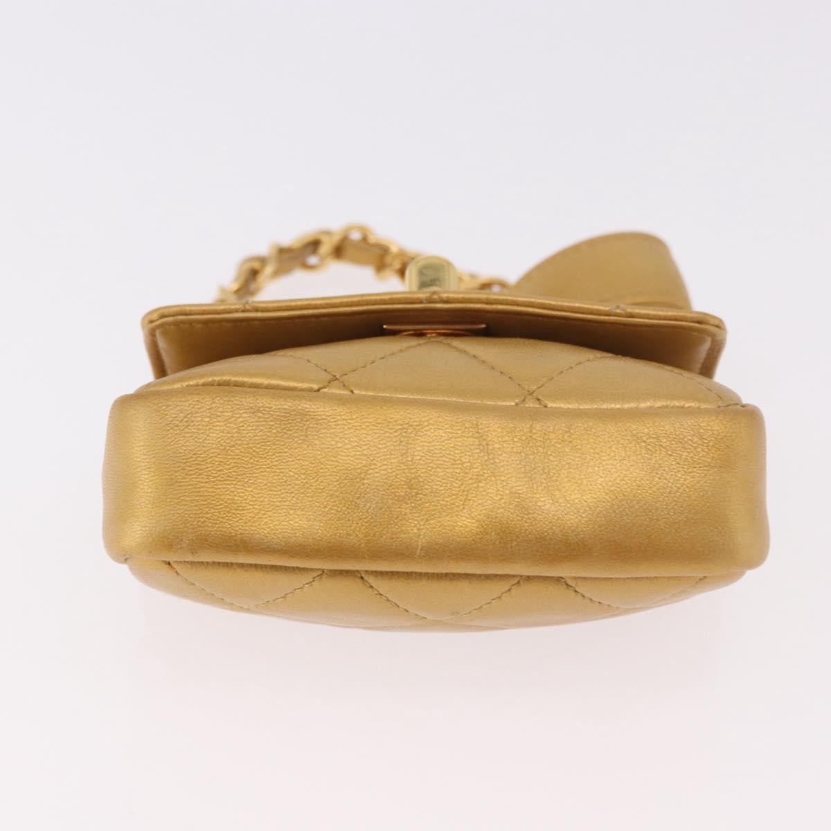 CHANEL Matelasse Chain Pouch Lamb Skin Gold CC Auth bs35703V
