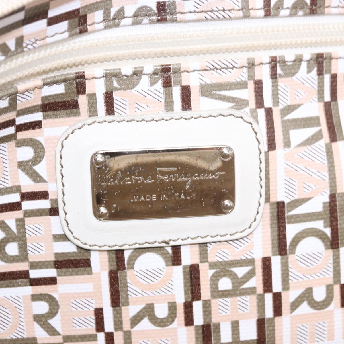 Salvatore Ferragamo Hand Bag PVC Leather White Silver Auth bs35706