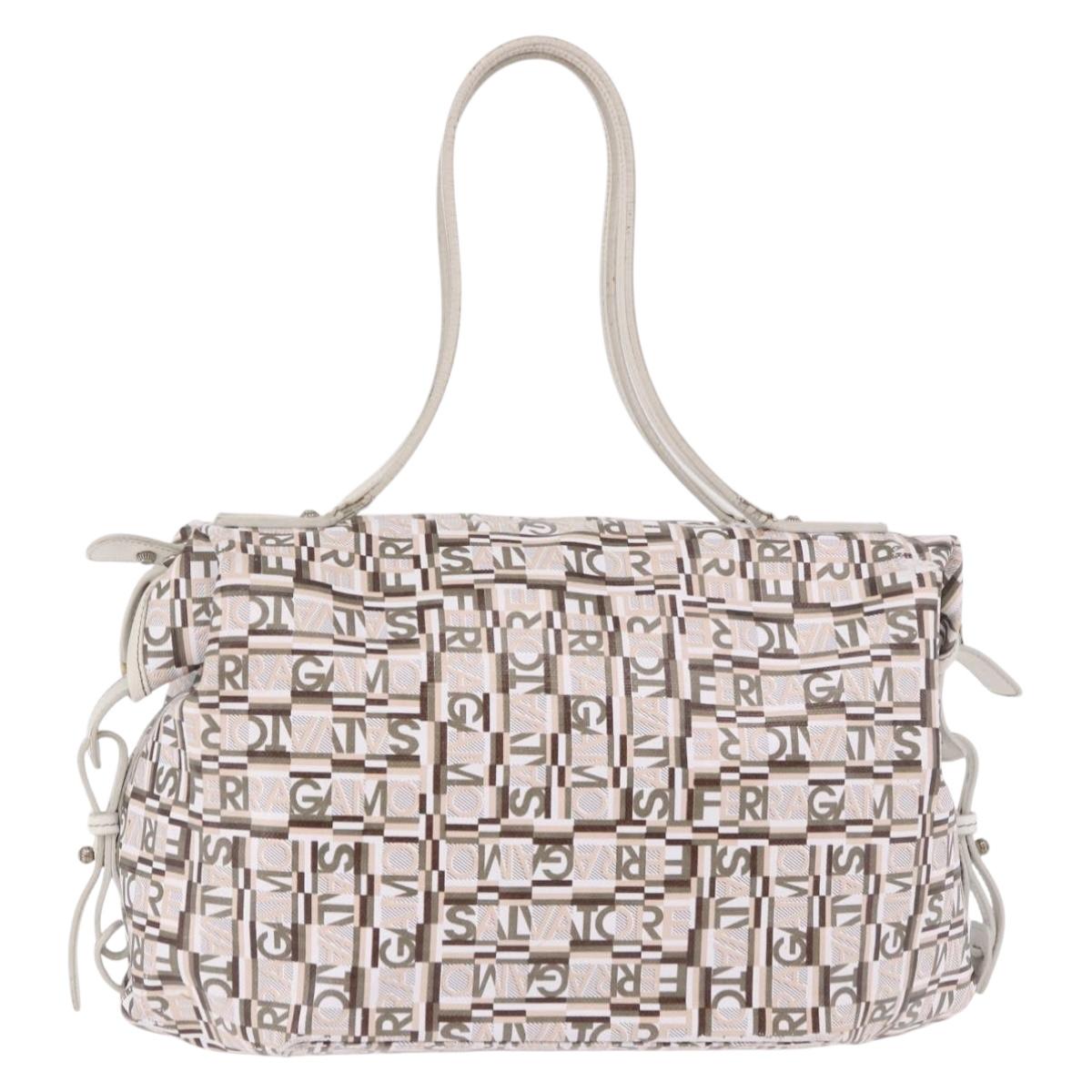 Salvatore Ferragamo Hand Bag PVC Leather White Silver Auth bs35706
