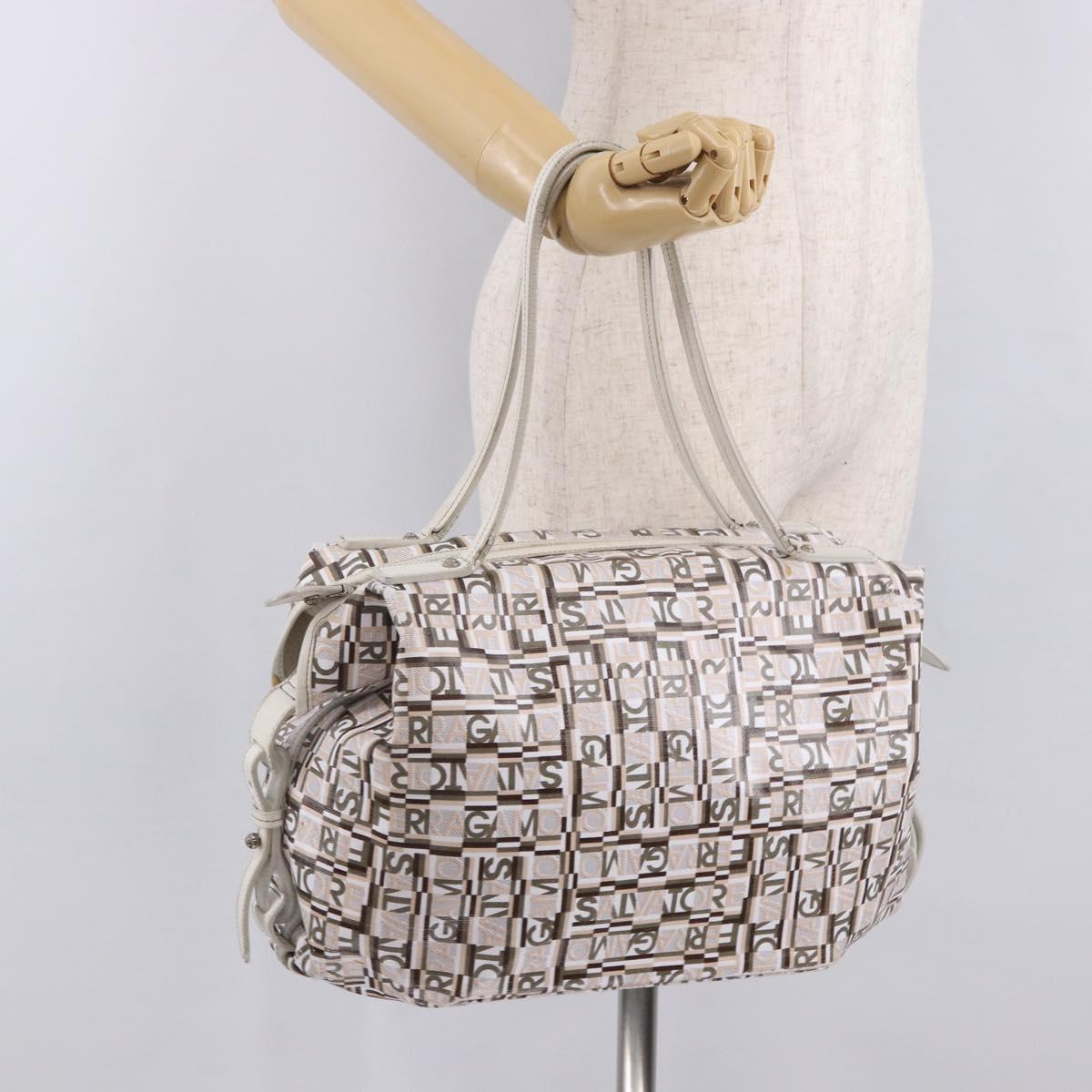 Salvatore Ferragamo Hand Bag PVC Leather White Silver Auth bs35706