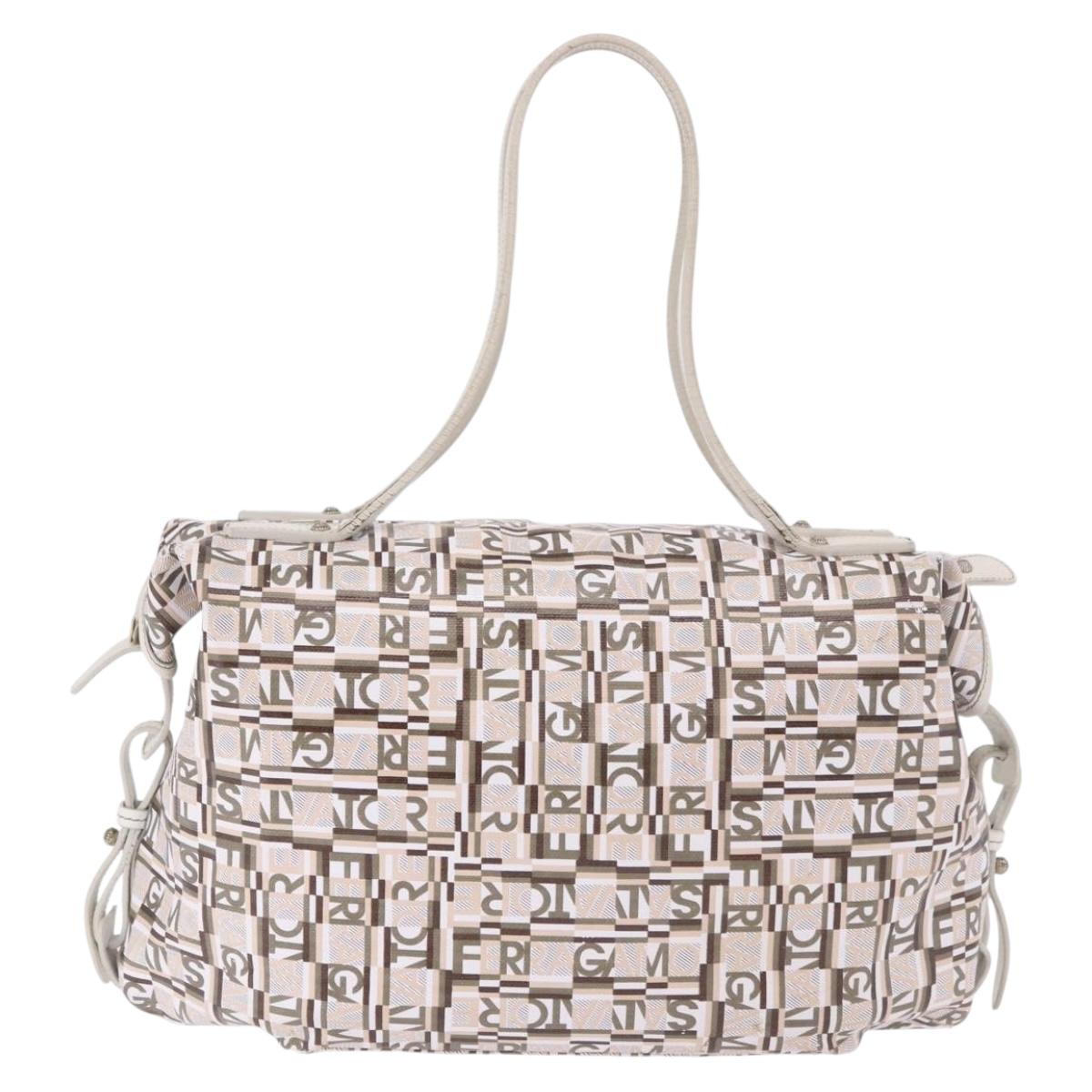 Salvatore Ferragamo Hand Bag PVC Leather White Silver Auth bs35706