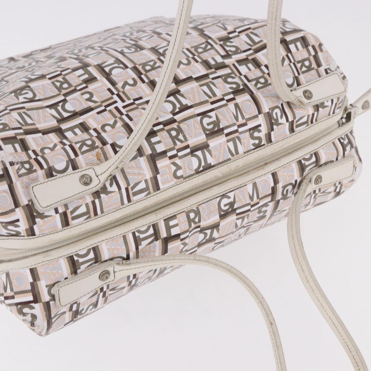 Salvatore Ferragamo Hand Bag PVC Leather White Silver Auth bs35706