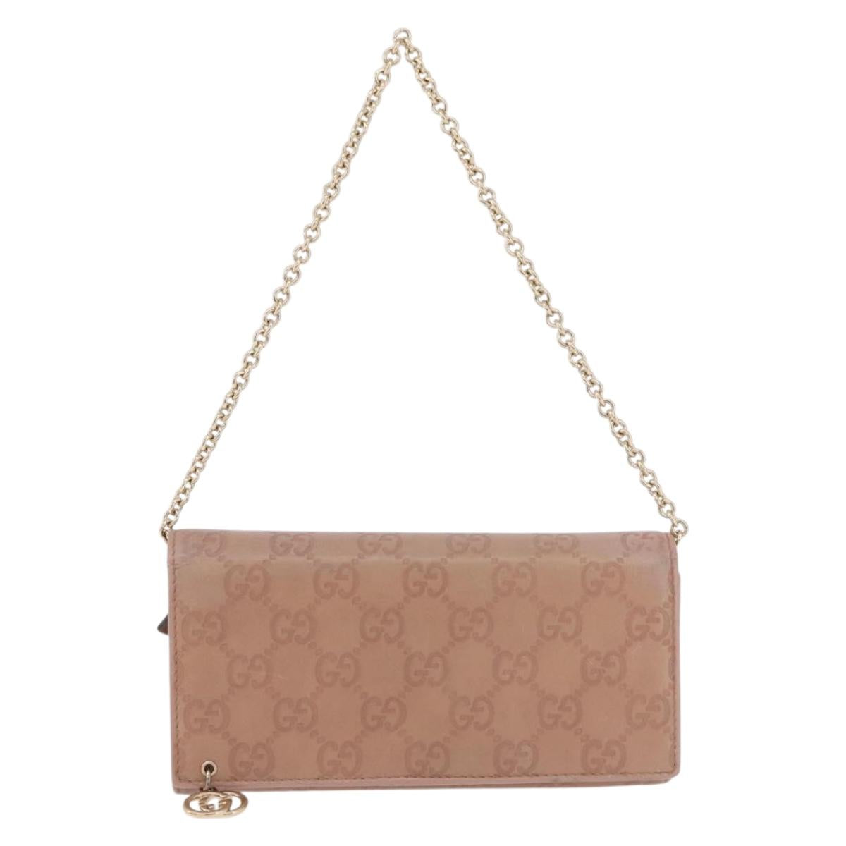 GUCCI GG Canvas Guccissima Chain Wallet Leather Beige Gold 224262 Auth bs35707